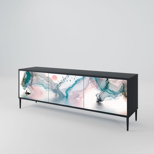 VELVET CROSSING 3-Door TV Stand in Black Finish