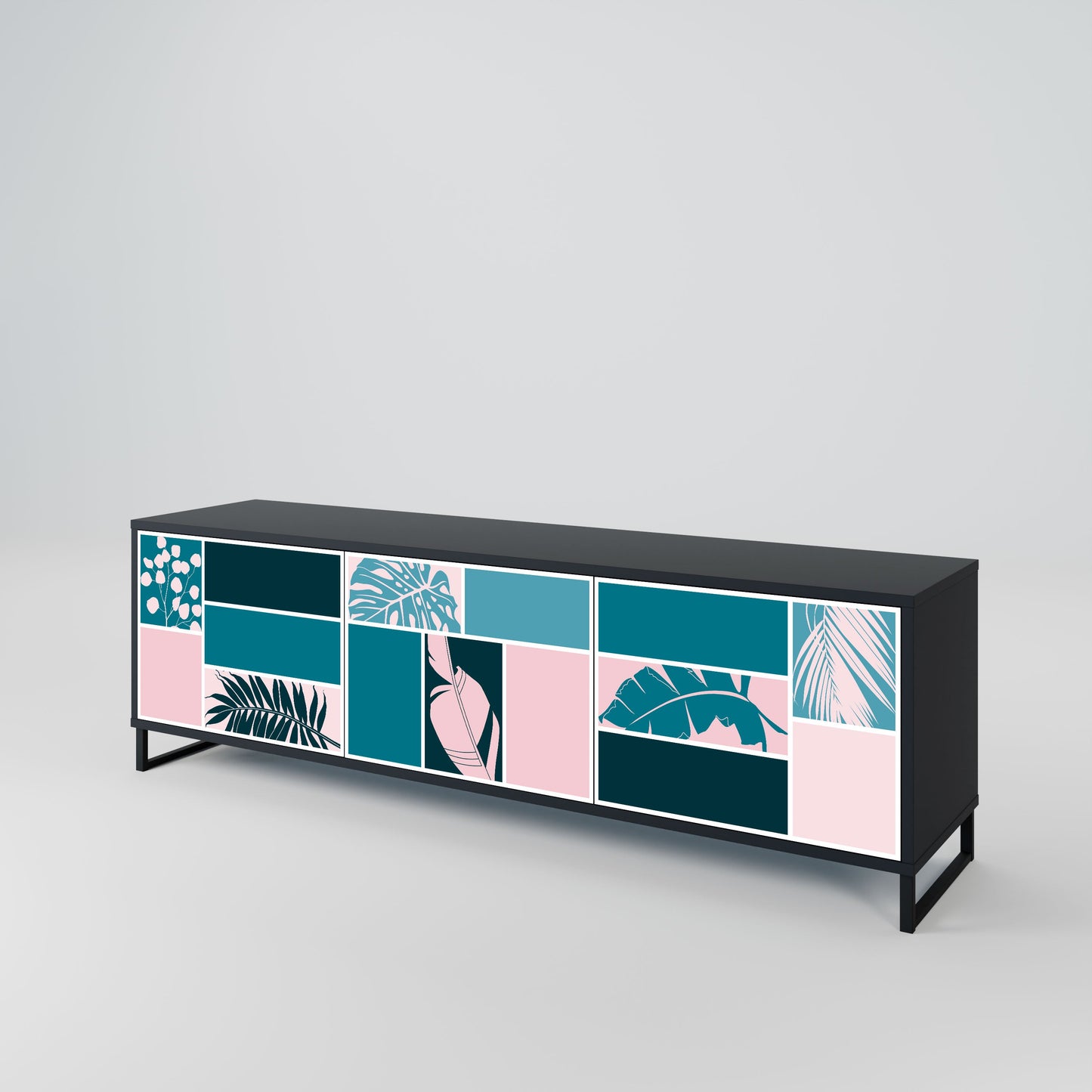 COMBINATION OF SHAPES 3-Door TV Stand in Black Finish