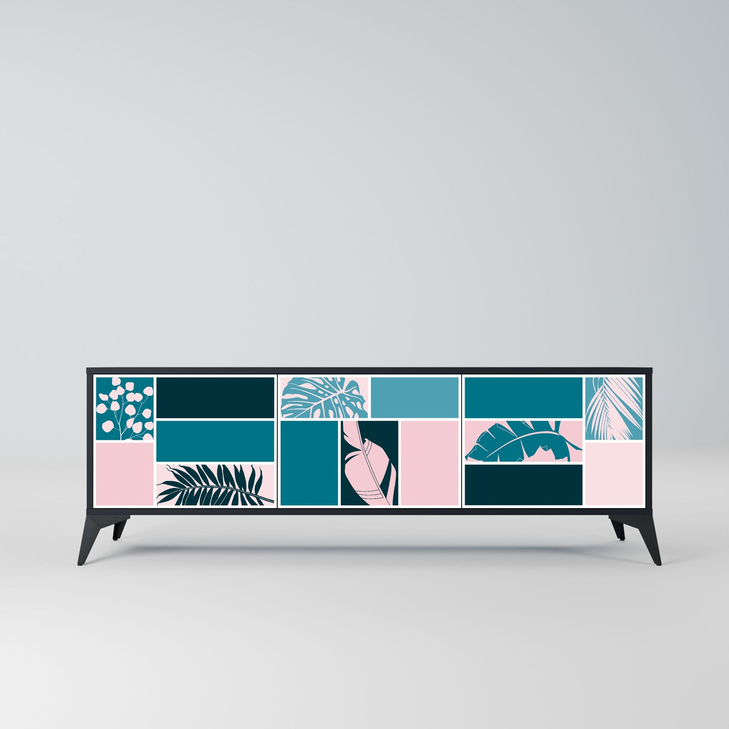 COMBINATION OF SHAPES 3-Door TV Stand in Black Finish
