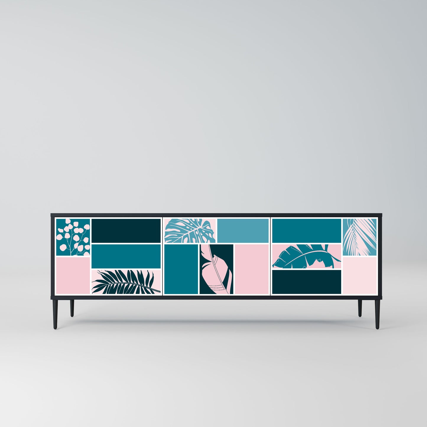 COMBINATION OF SHAPES 3-Door TV Stand in Black Finish
