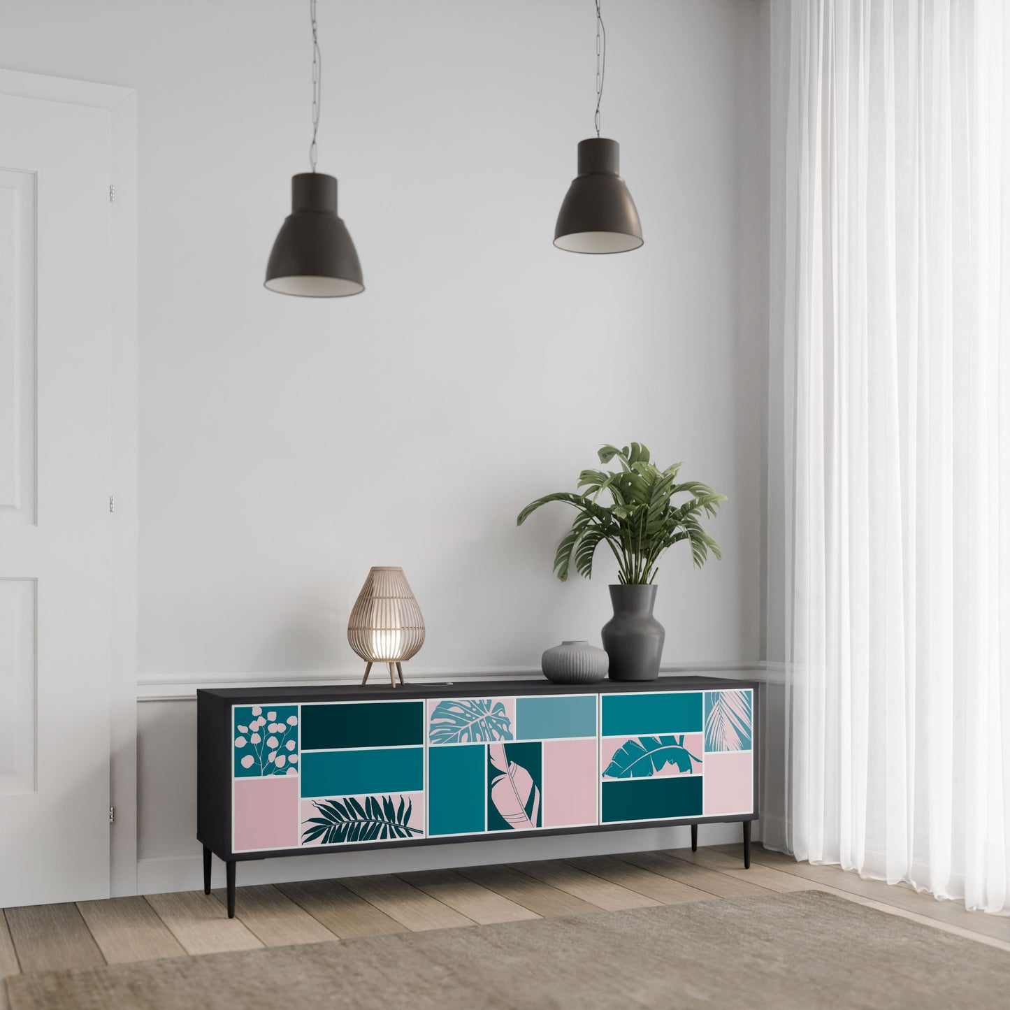 COMBINATION OF SHAPES 3-Door TV Stand in Black Finish