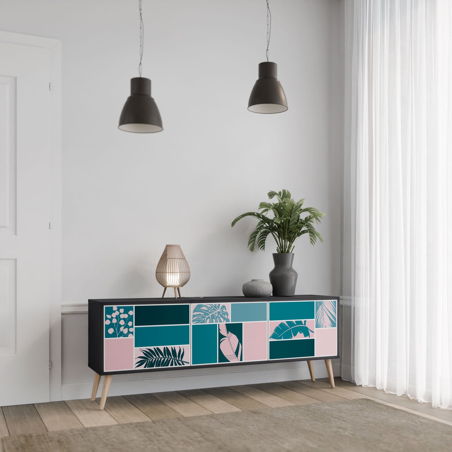 COMBINATION OF SHAPES 3-Door TV Stand in Black Finish