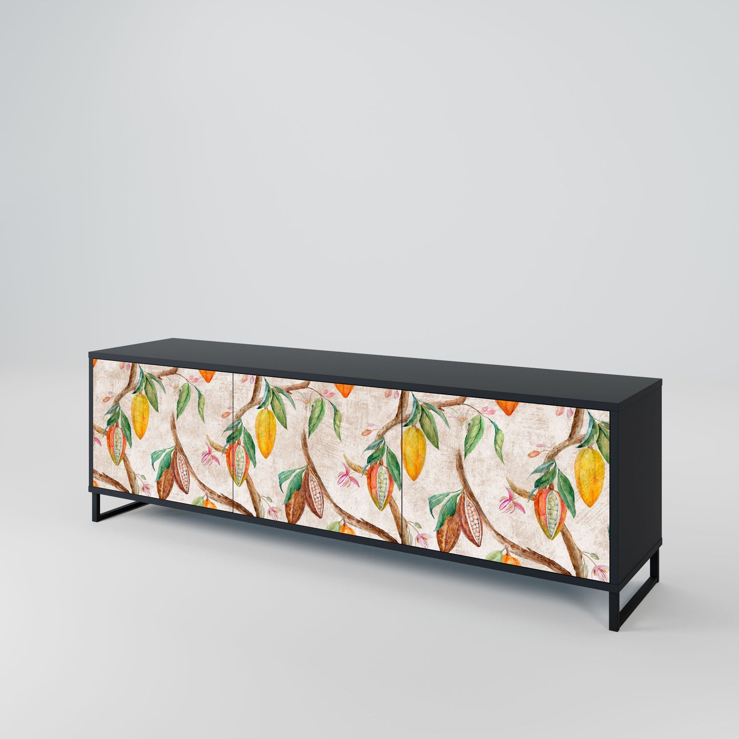 COCOA FRUITS 3-Door TV Stand in Black Finish