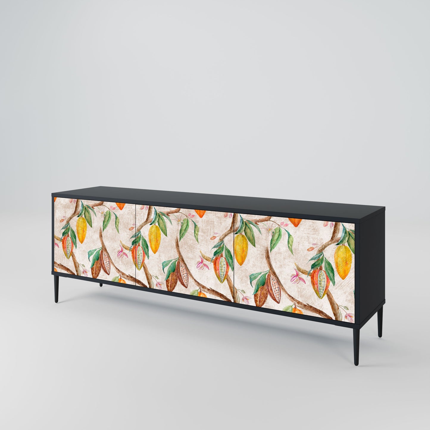 COCOA FRUITS 3-Door TV Stand in Black Finish
