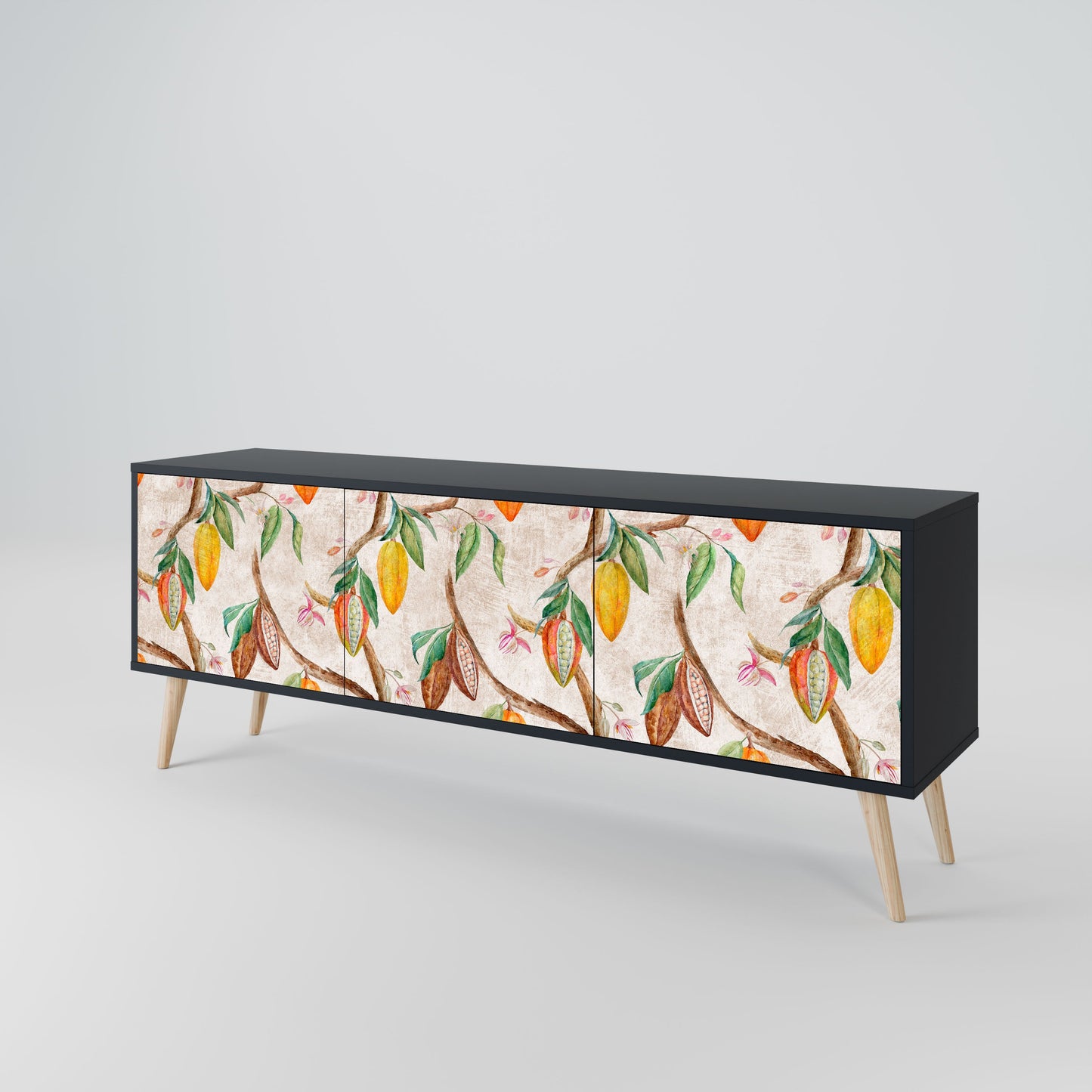 COCOA FRUITS 3-Door TV Stand in Black Finish