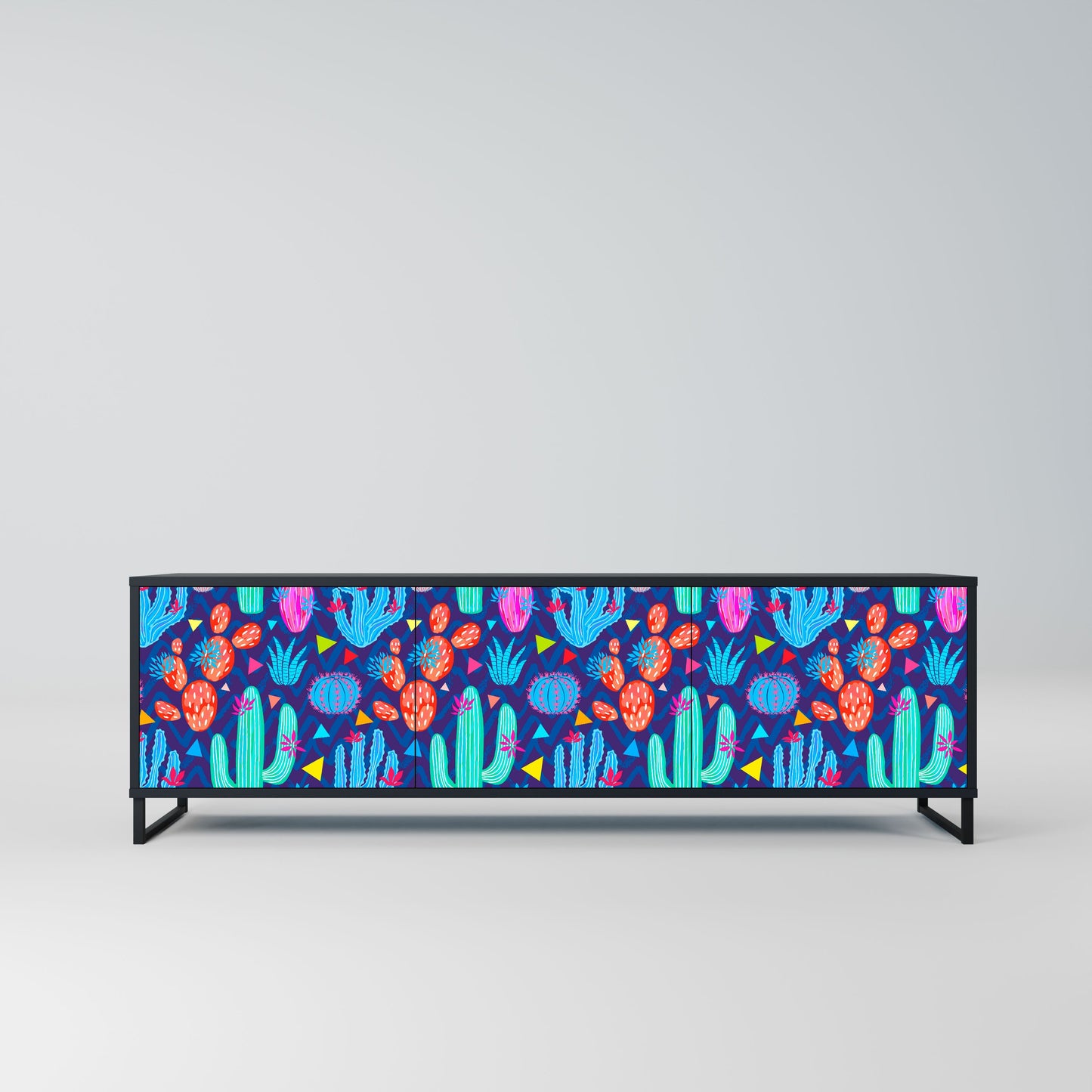 CACTUS VIBES 3-Door TV Stand in Black Finish