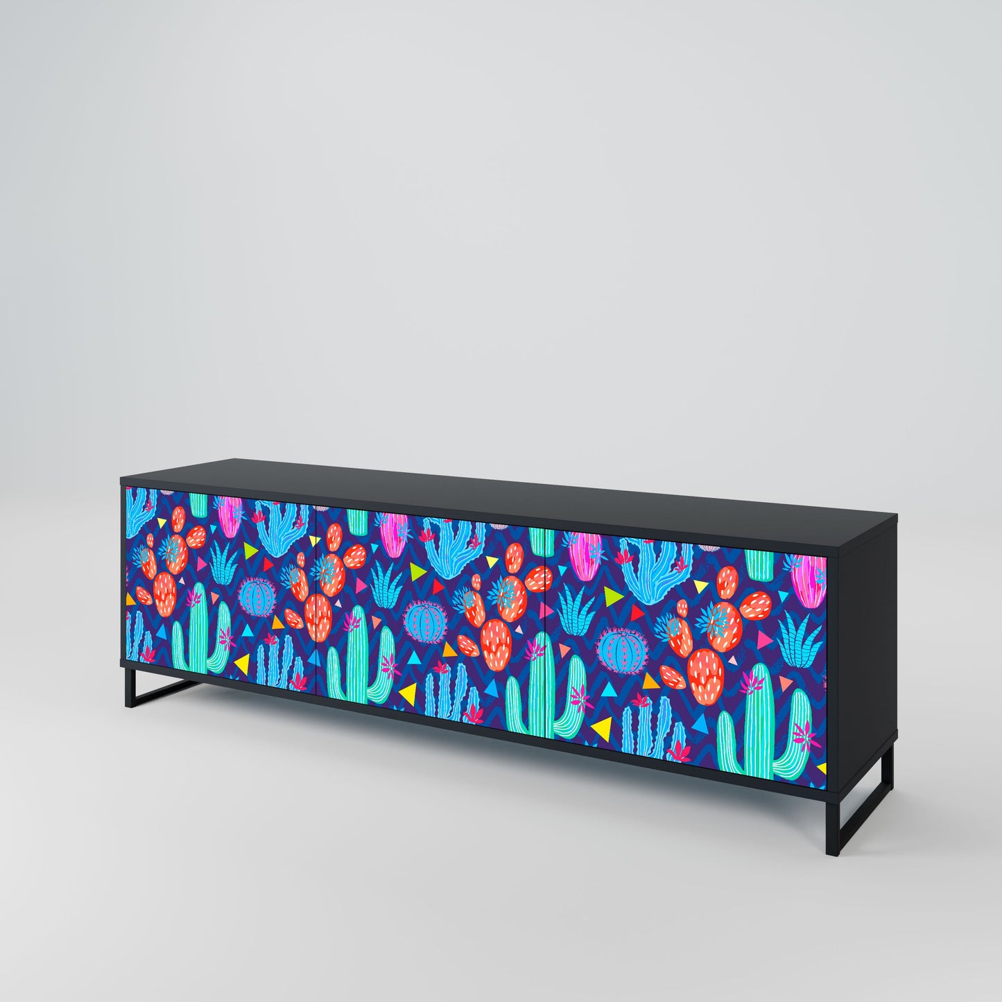 CACTUS VIBES 3-Door TV Stand in Black Finish