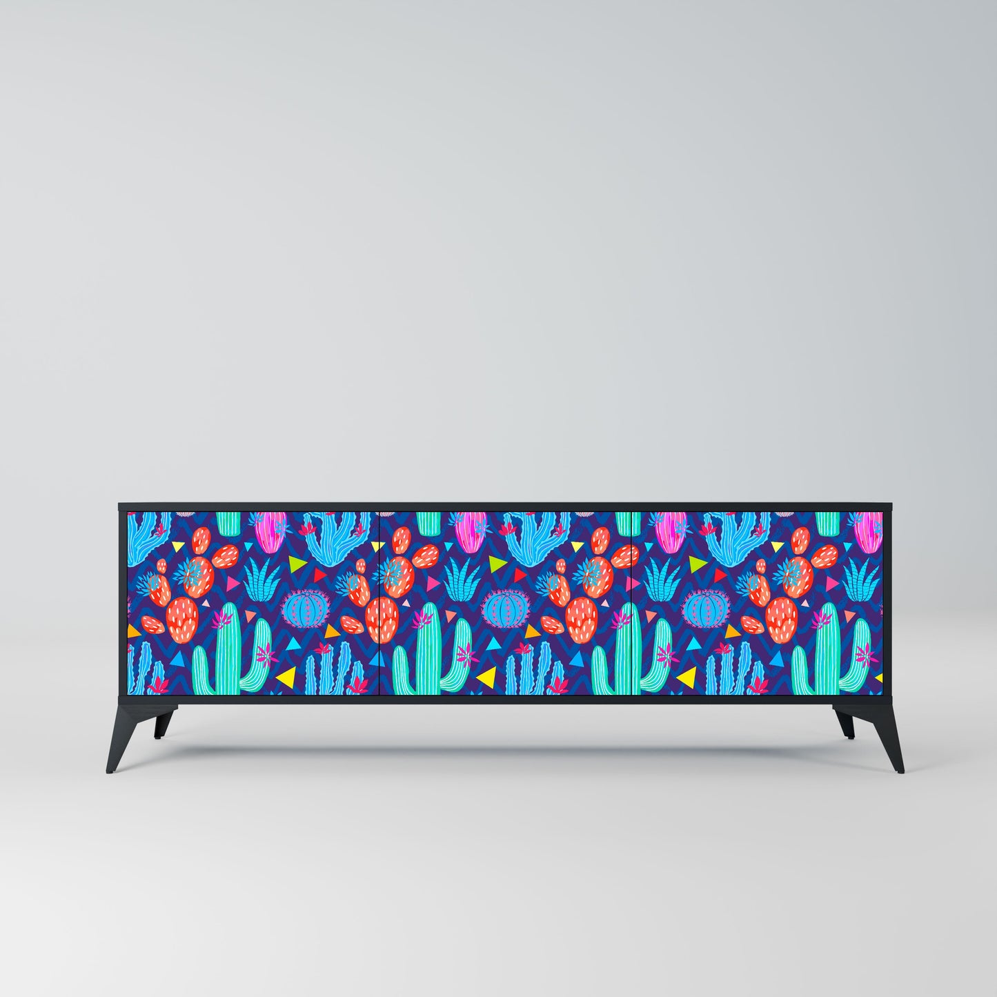 CACTUS VIBES 3-Door TV Stand in Black Finish