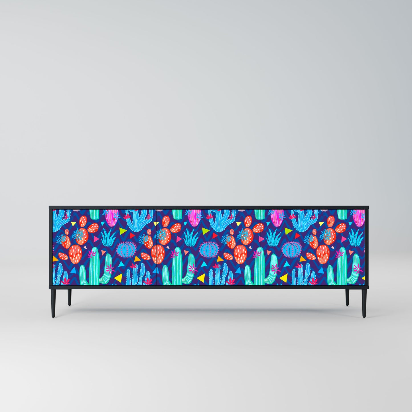 CACTUS VIBES 3-Door TV Stand in Black Finish