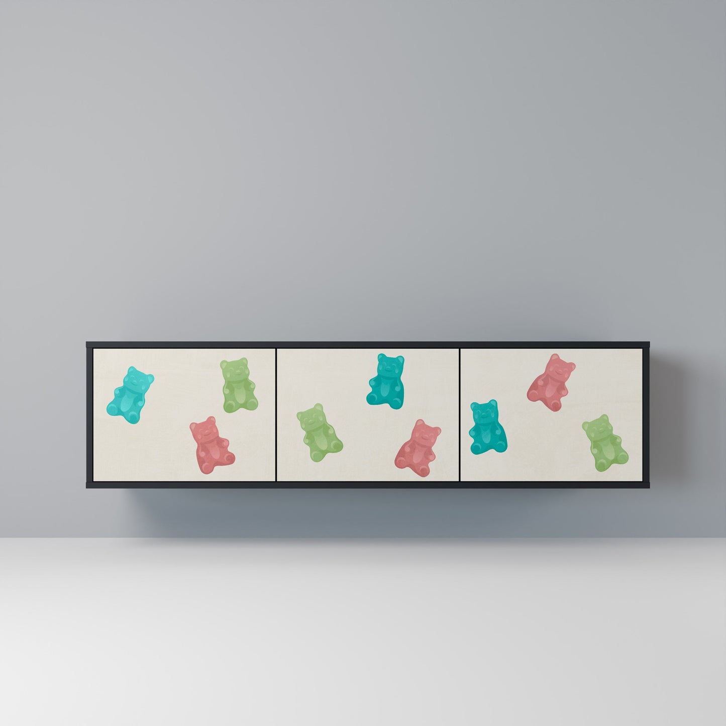 GUMMY BEARS 3-Door TV Stand in Black Finish