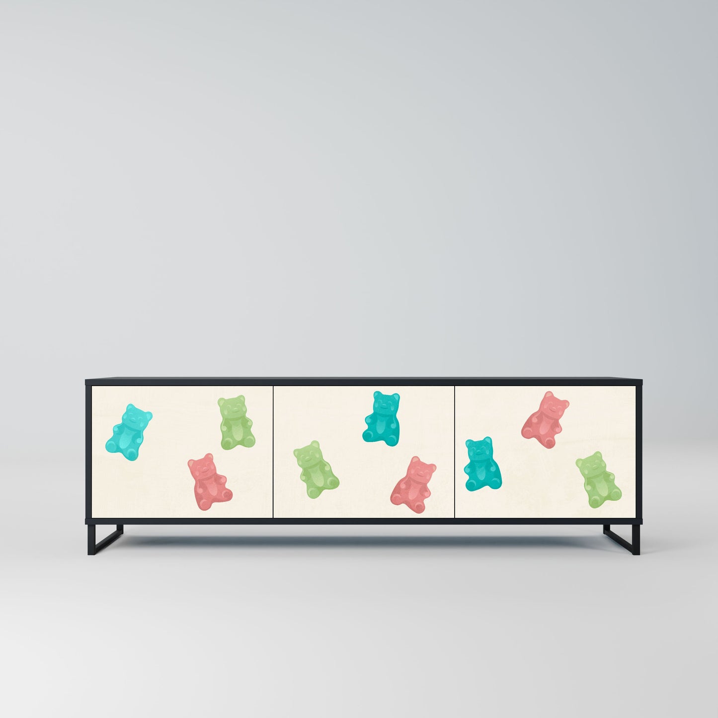 GUMMY BEARS 3-Door TV Stand in Black Finish