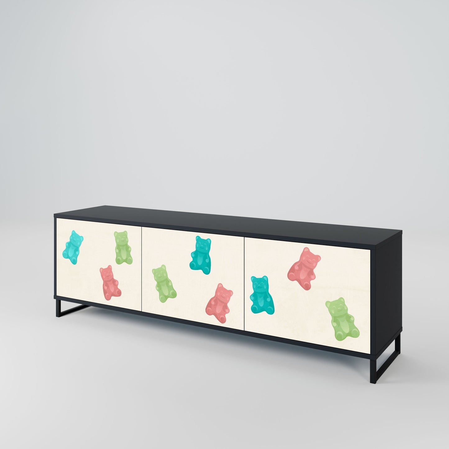 GUMMY BEARS 3-Door TV Stand in Black Finish