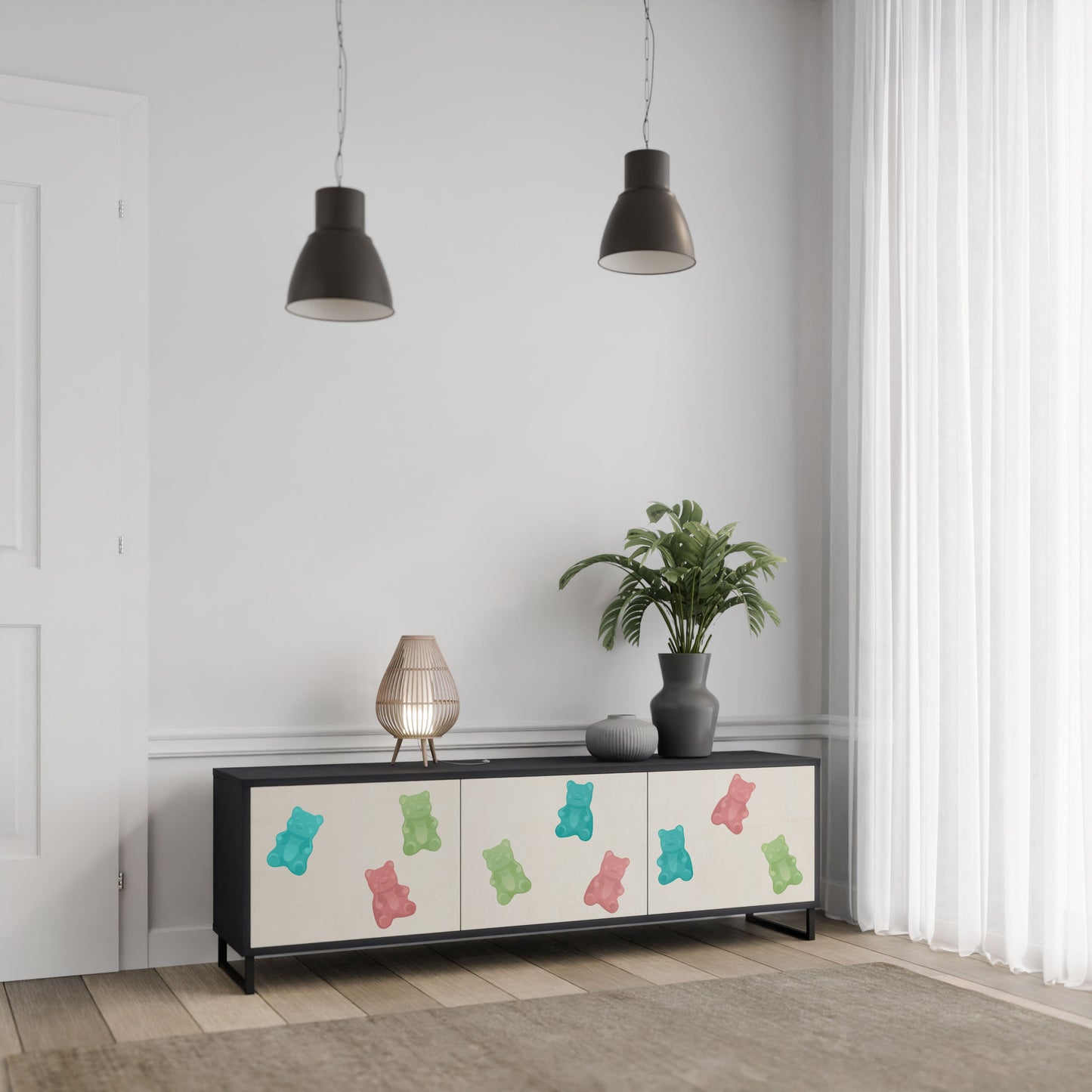 GUMMY BEARS 3-Door TV Stand in Black Finish