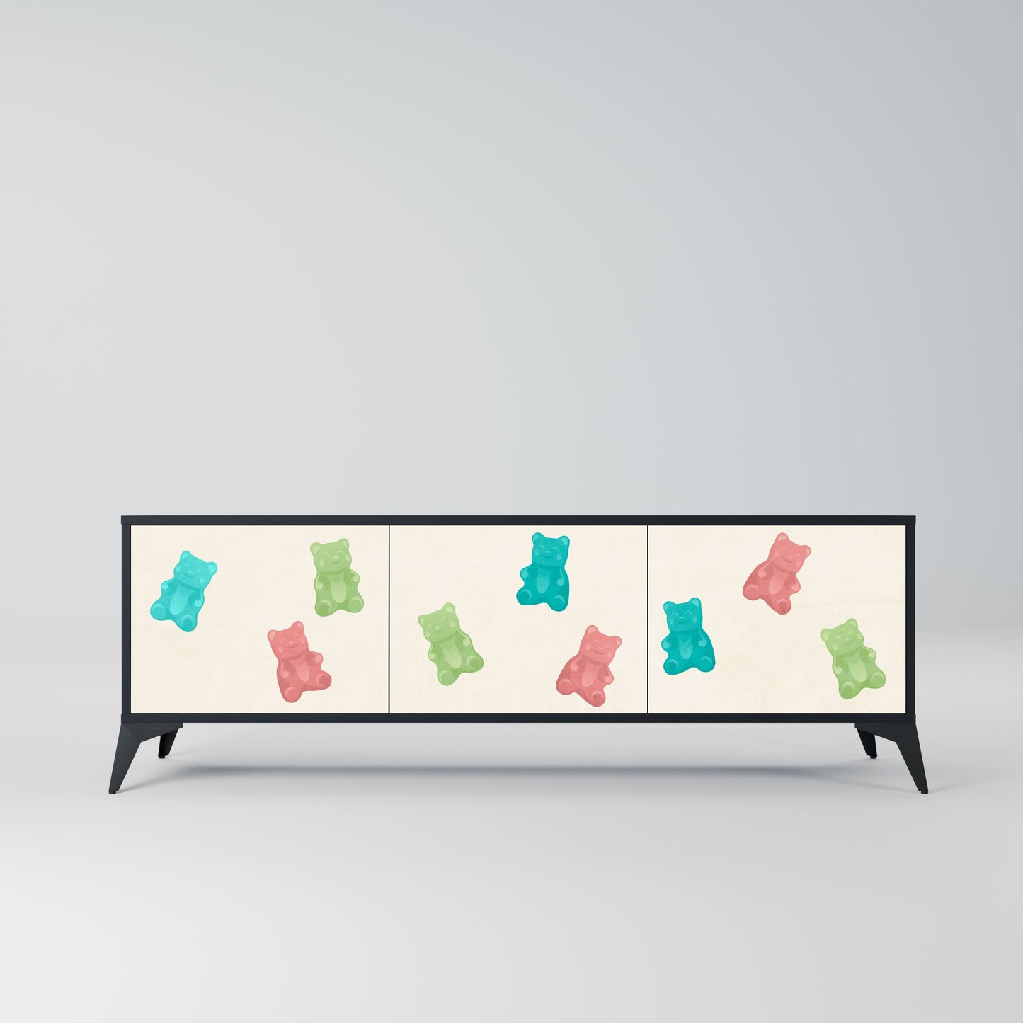 GUMMY BEARS 3-Door TV Stand in Black Finish
