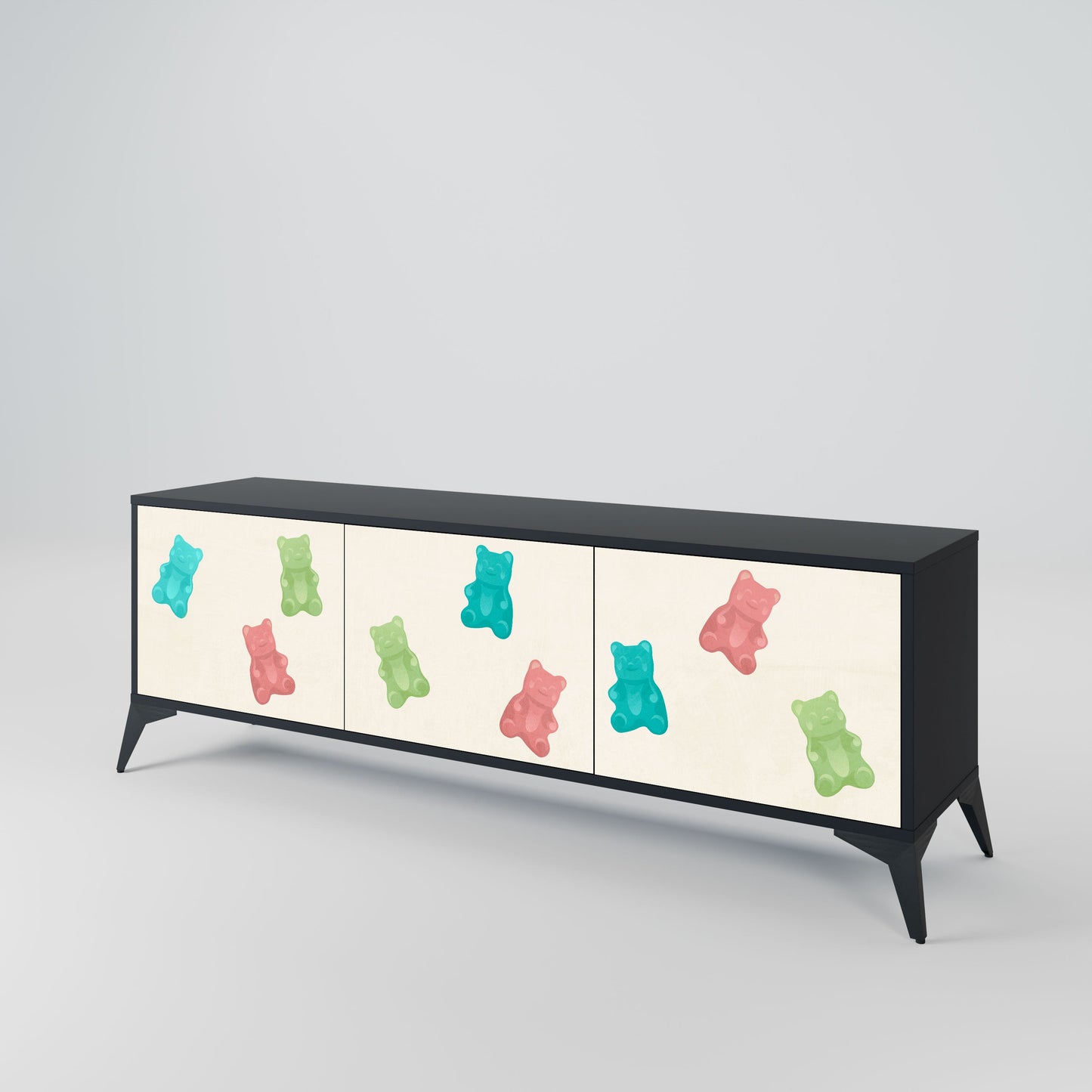GUMMY BEARS 3-Door TV Stand in Black Finish