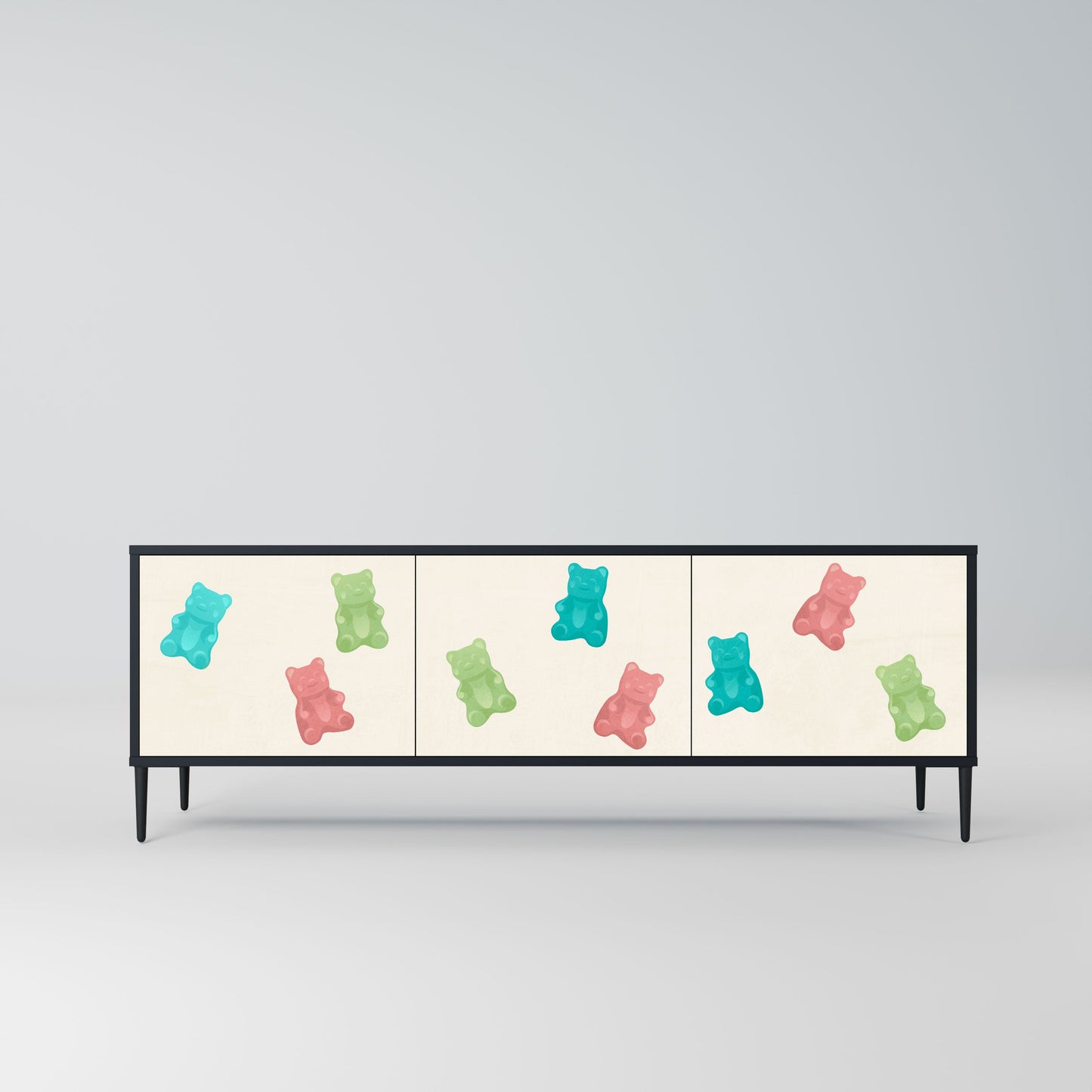 GUMMY BEARS 3-Door TV Stand in Black Finish