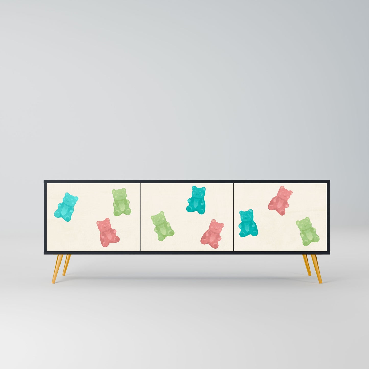 GUMMY BEARS 3-Door TV Stand in Black Finish