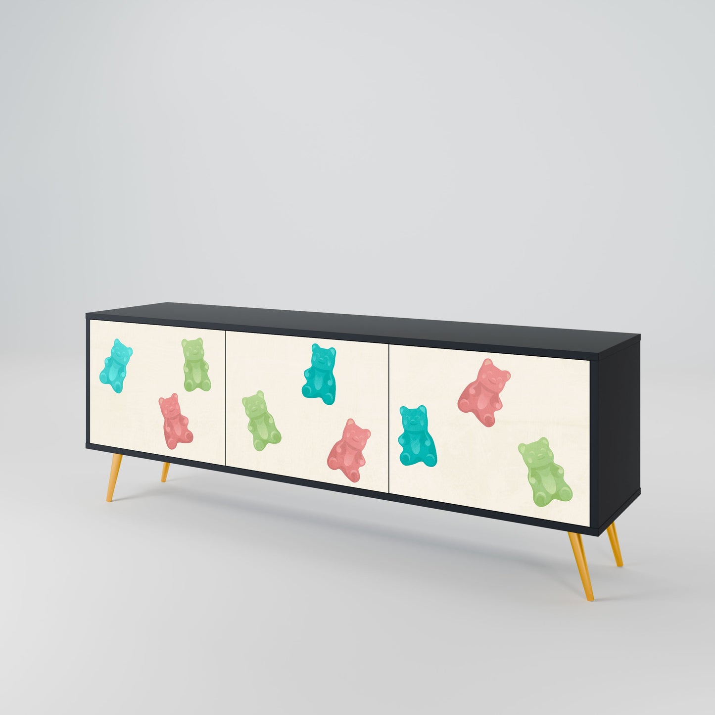 GUMMY BEARS 3-Door TV Stand in Black Finish