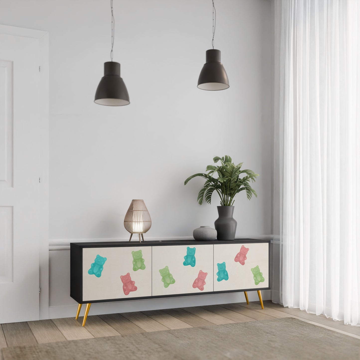GUMMY BEARS 3-Door TV Stand in Black Finish