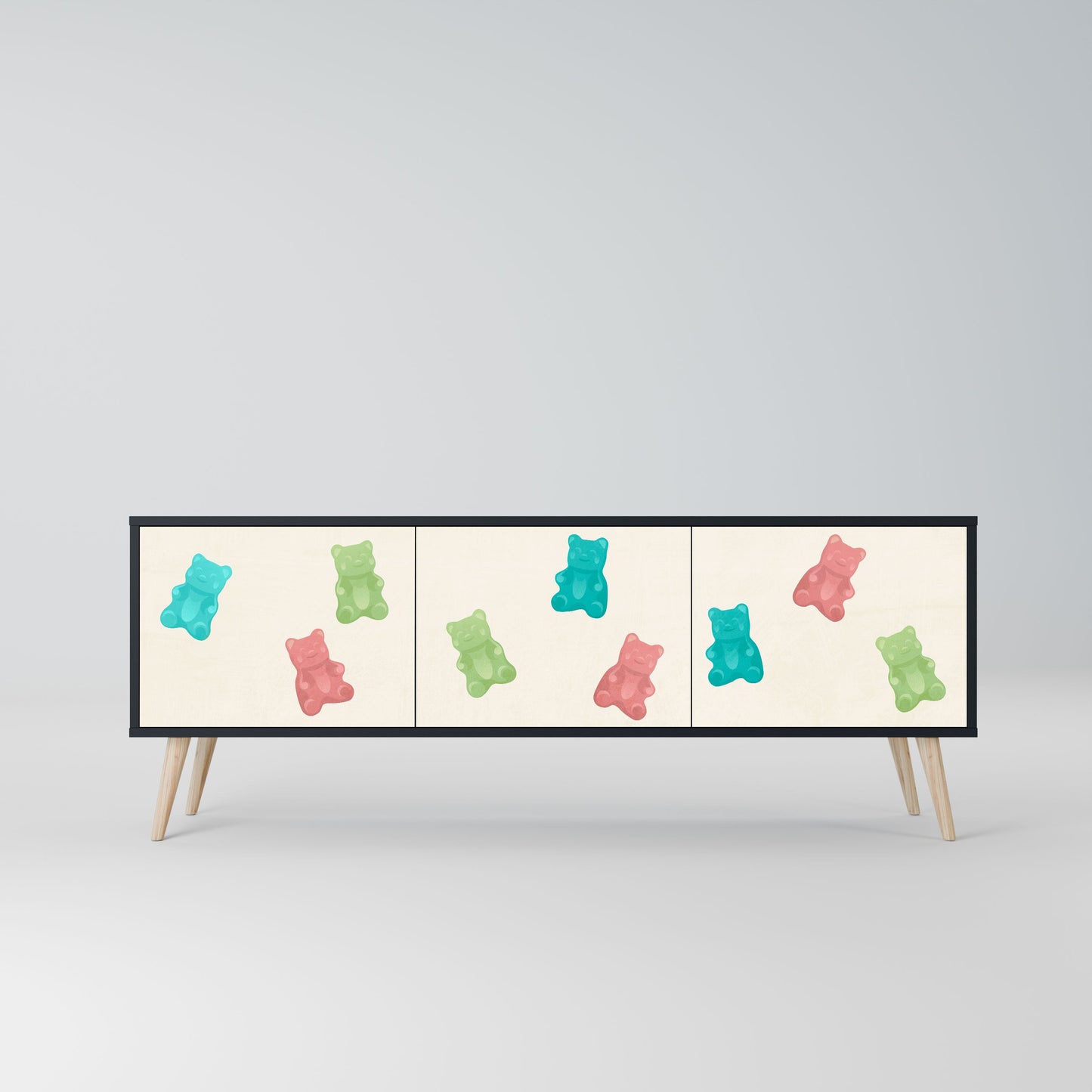 GUMMY BEARS 3-Door TV Stand in Black Finish