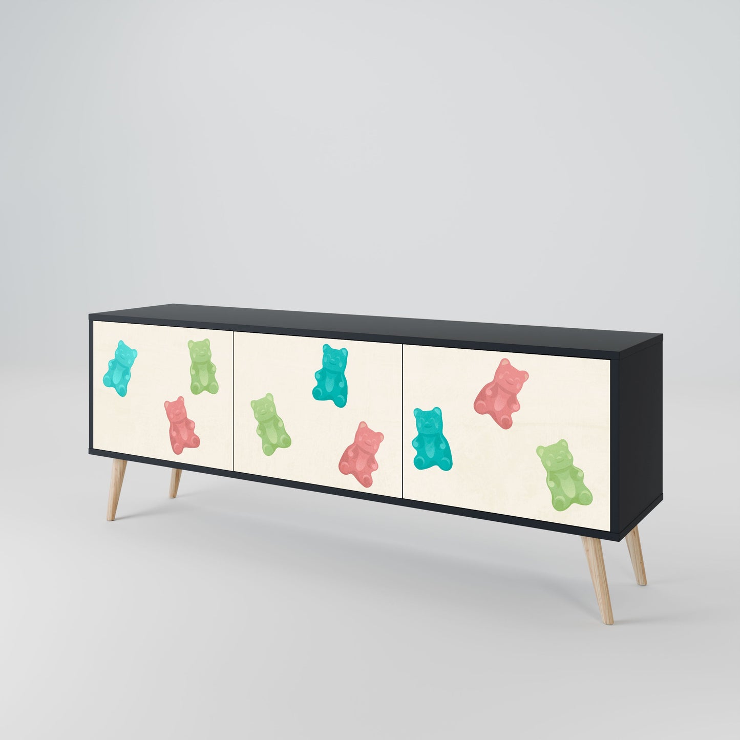 GUMMY BEARS 3-Door TV Stand in Black Finish