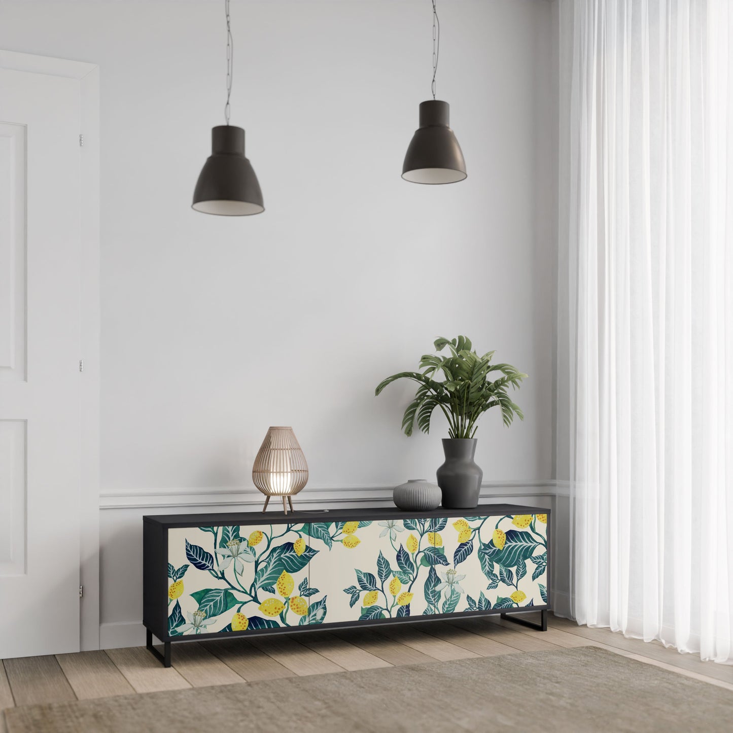 LEMON TREE 3-Door TV Stand in Black Finish