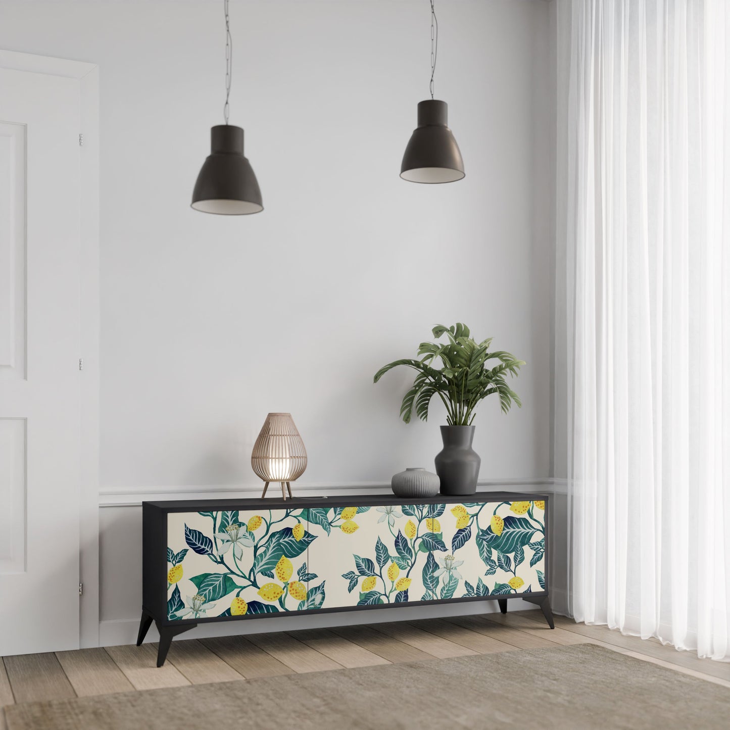 LEMON TREE 3-Door TV Stand in Black Finish