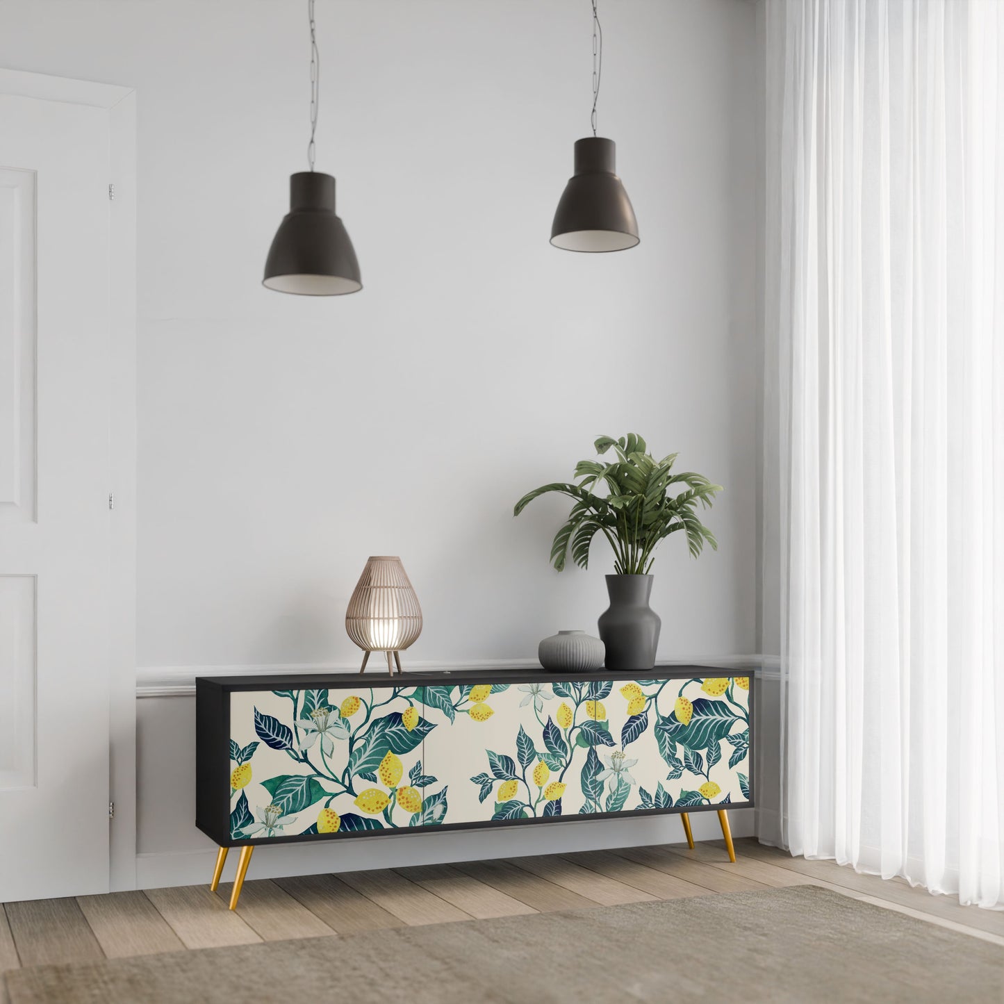 LEMON TREE 3-Door TV Stand in Black Finish