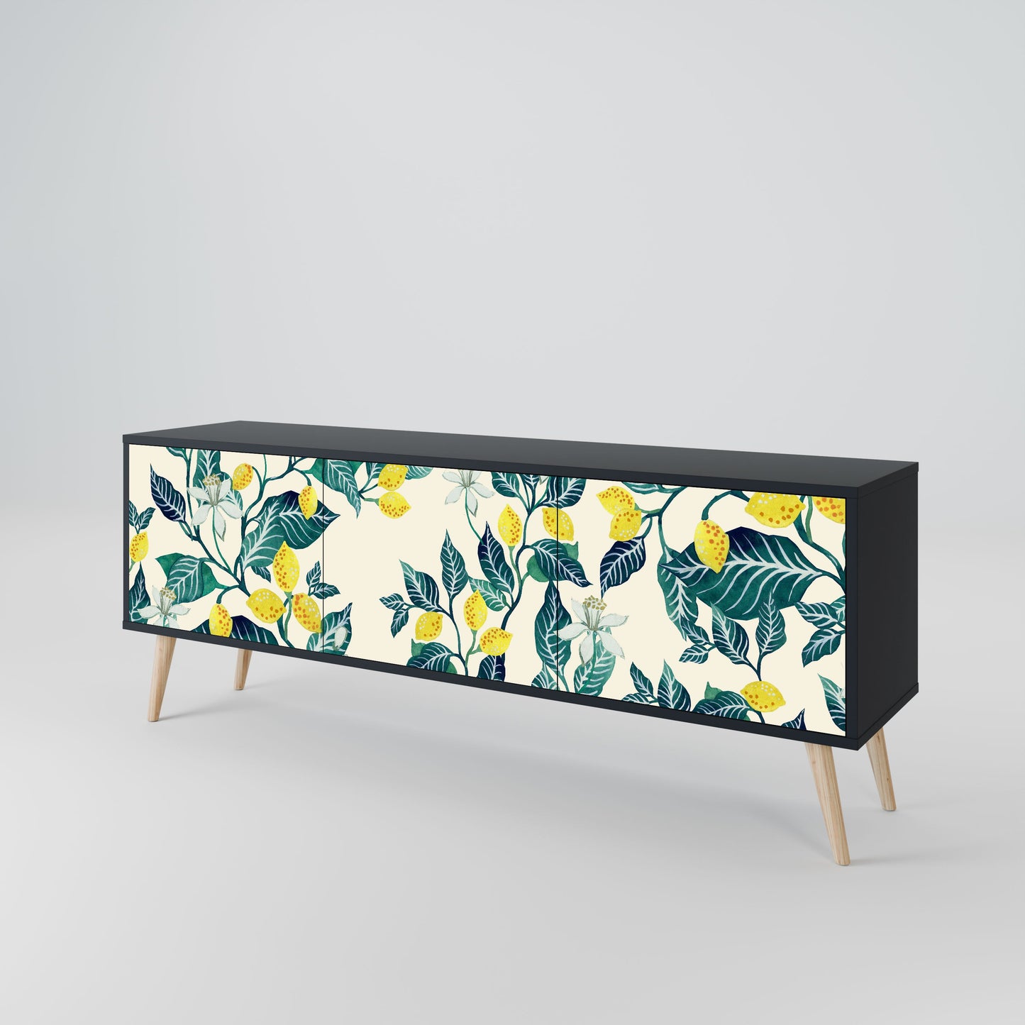 LEMON TREE 3-Door TV Stand in Black Finish