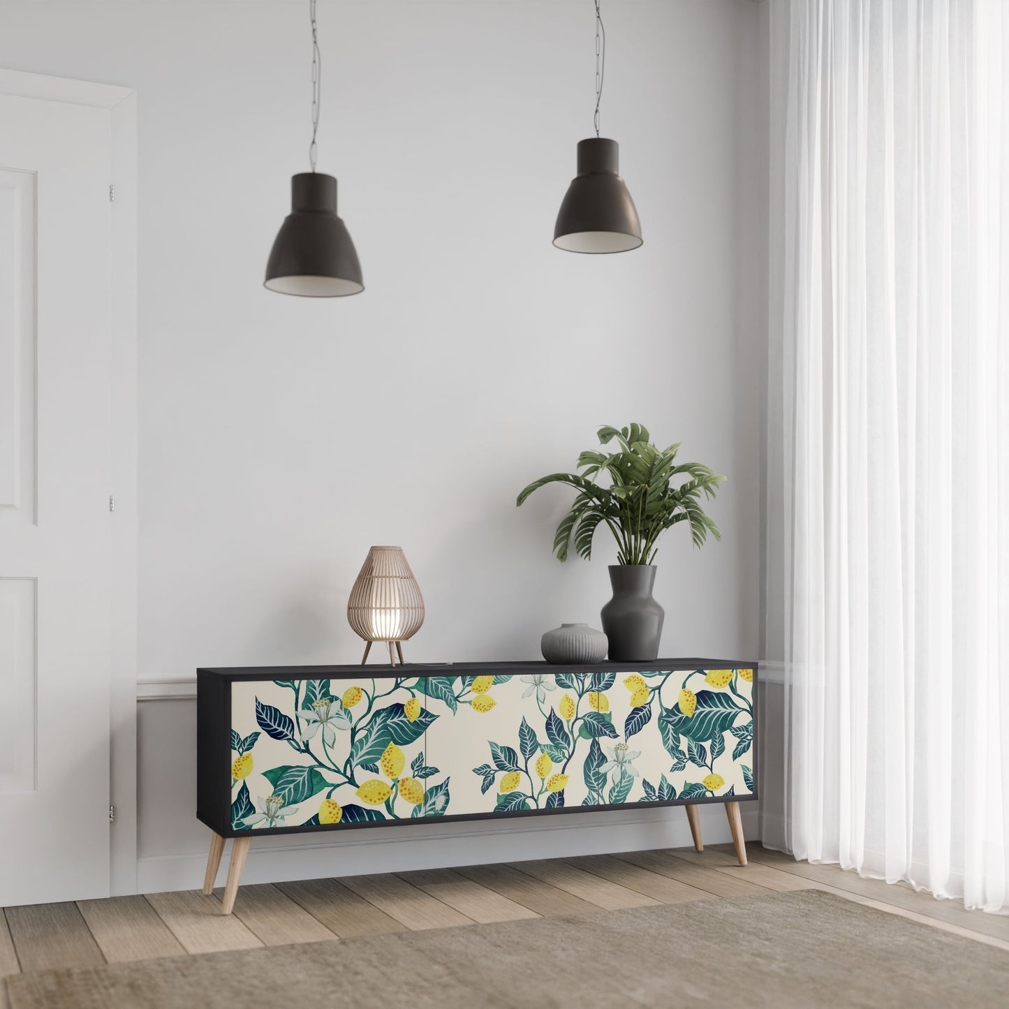 LEMON TREE 3-Door TV Stand in Black Finish