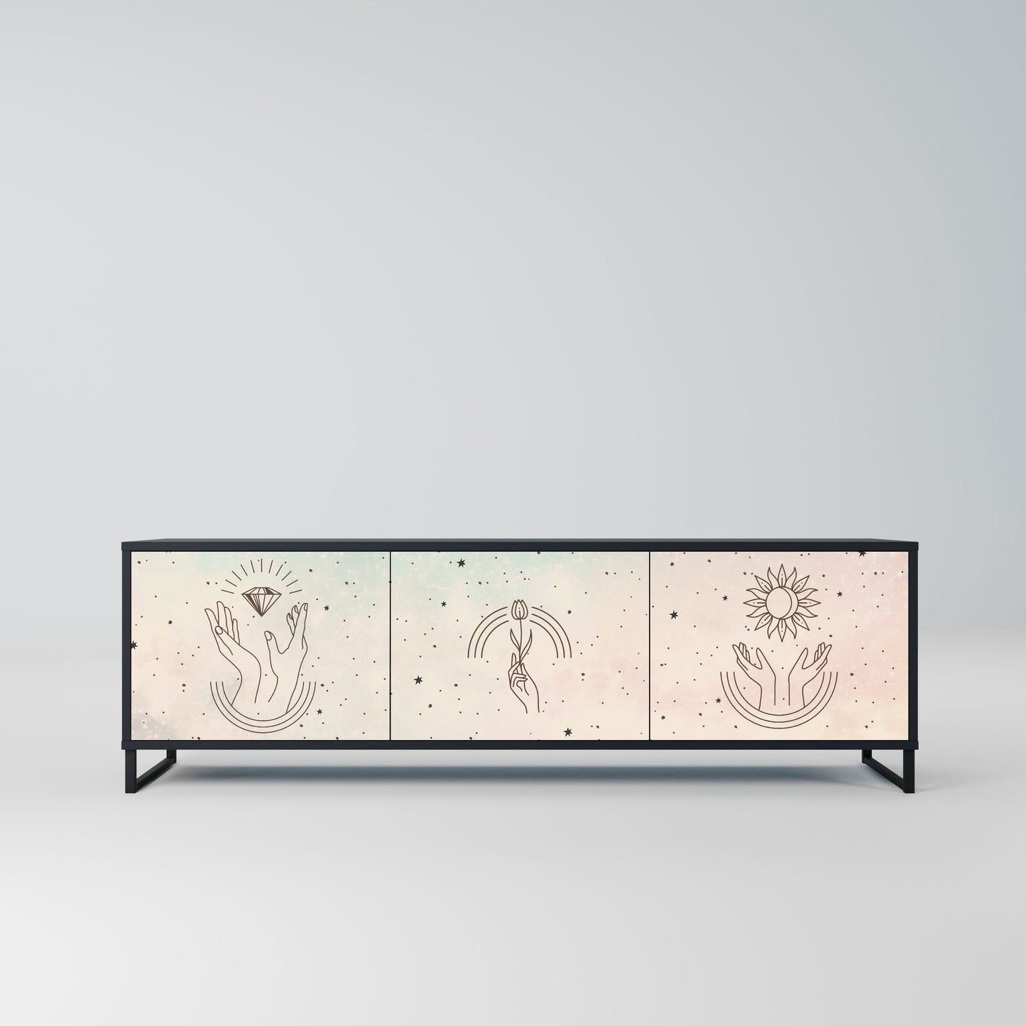 DELICATE BEAUTY 3-Door TV Stand in Black Finish
