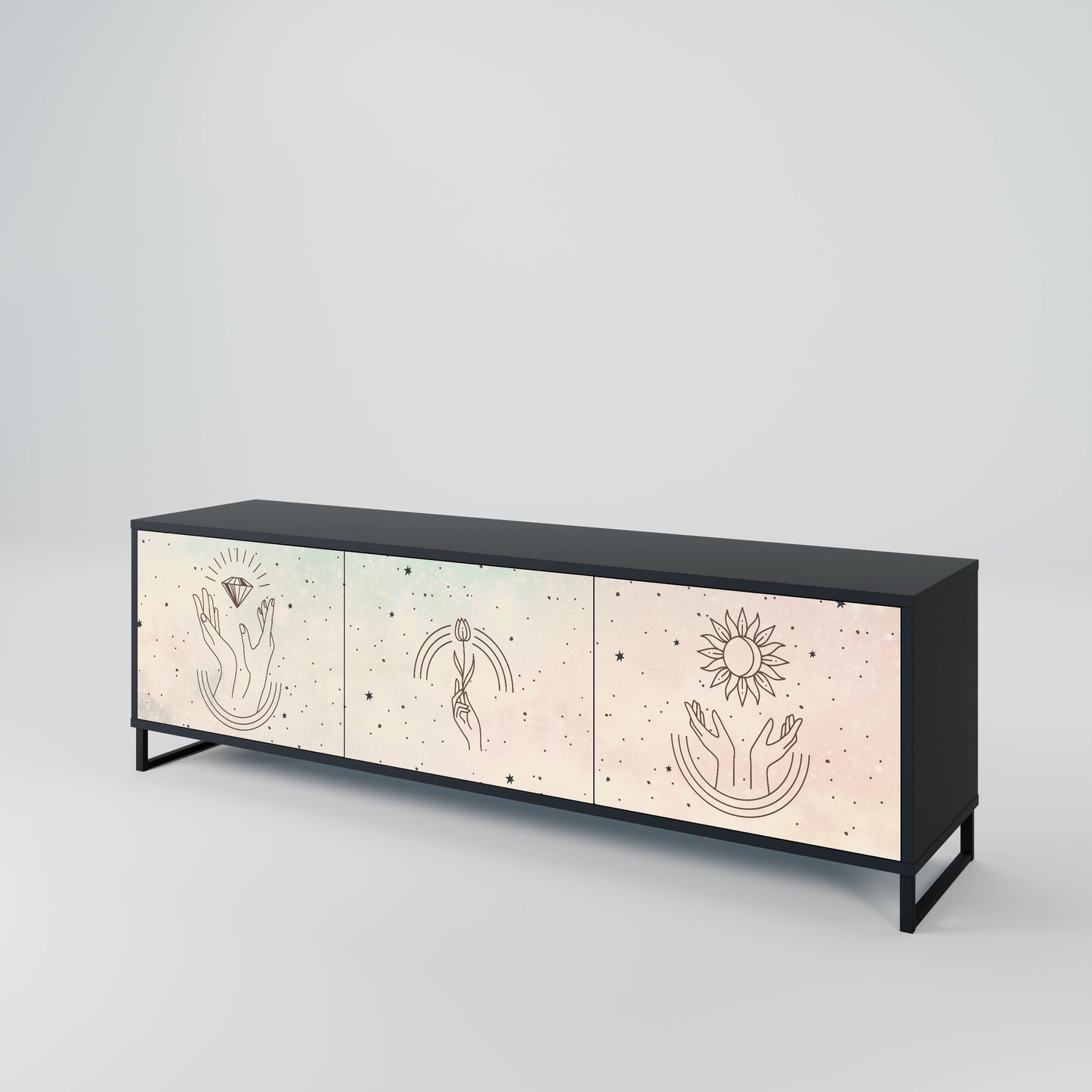 DELICATE BEAUTY 3-Door TV Stand in Black Finish
