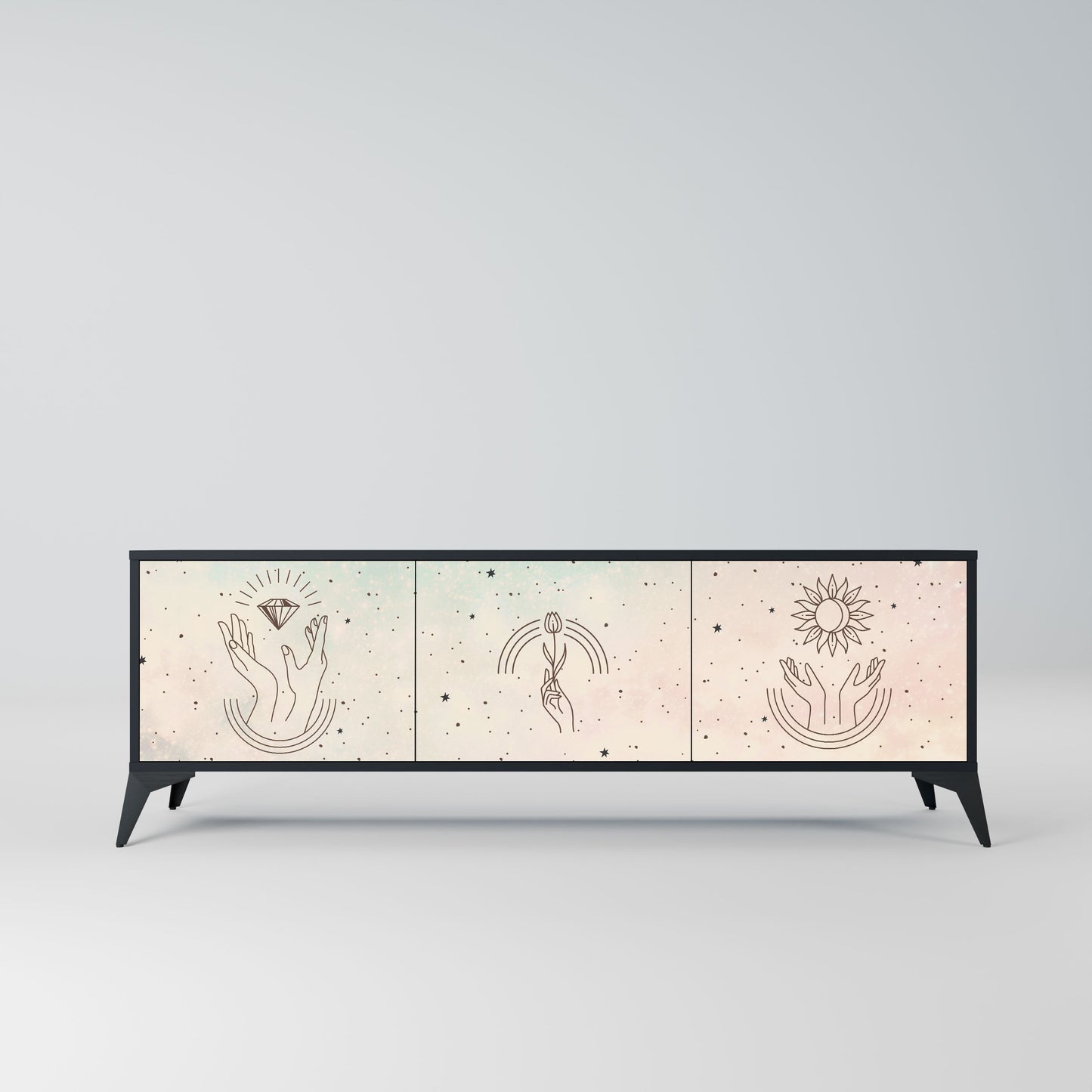 DELICATE BEAUTY 3-Door TV Stand in Black Finish