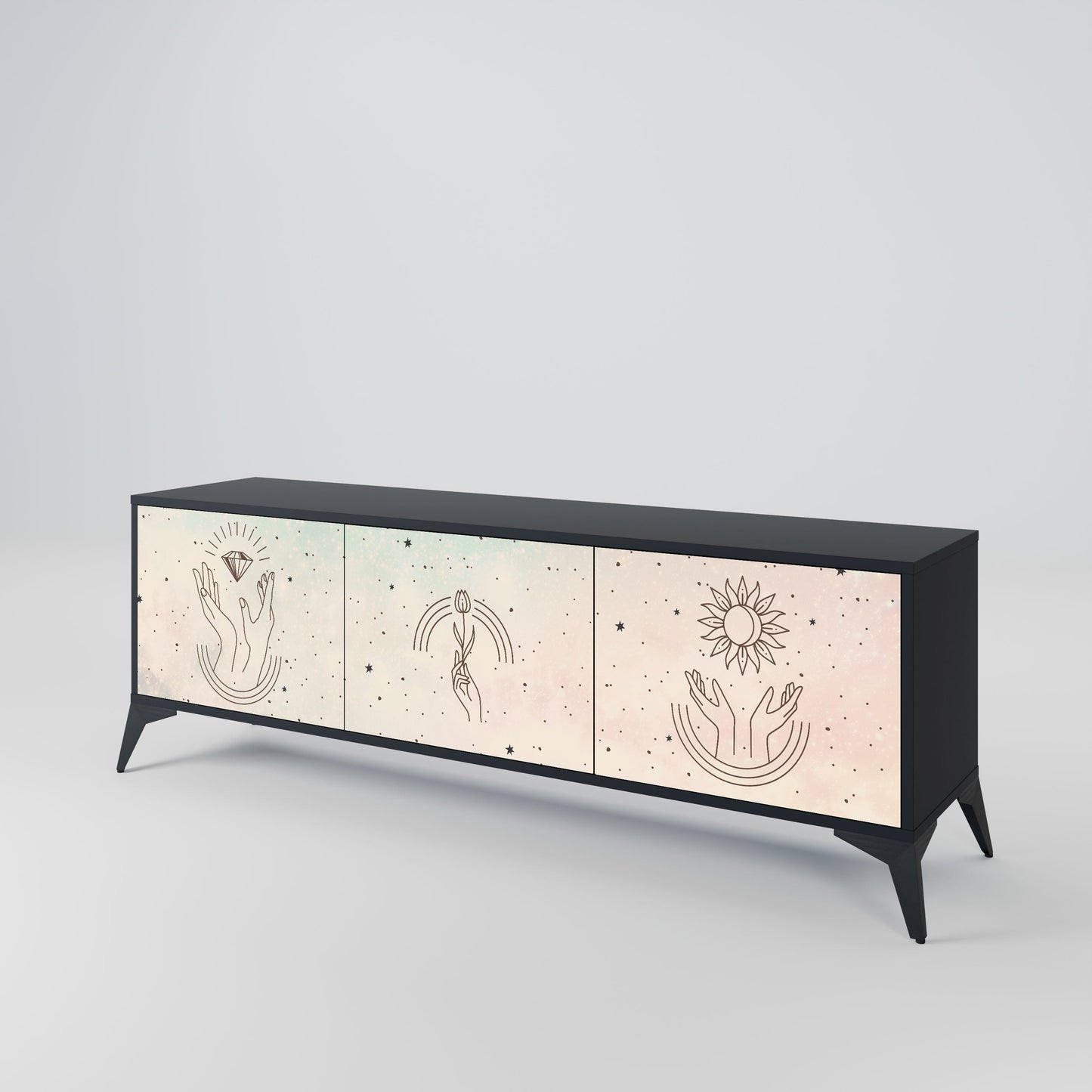 DELICATE BEAUTY 3-Door TV Stand in Black Finish