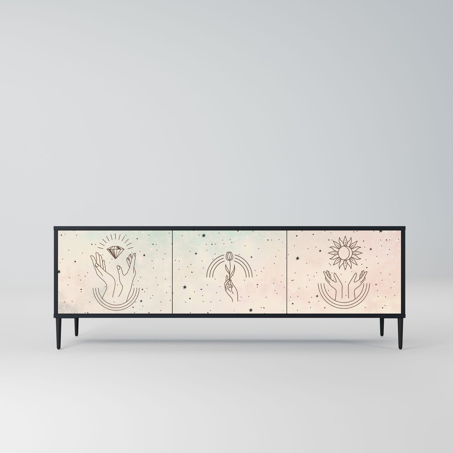 DELICATE BEAUTY 3-Door TV Stand in Black Finish
