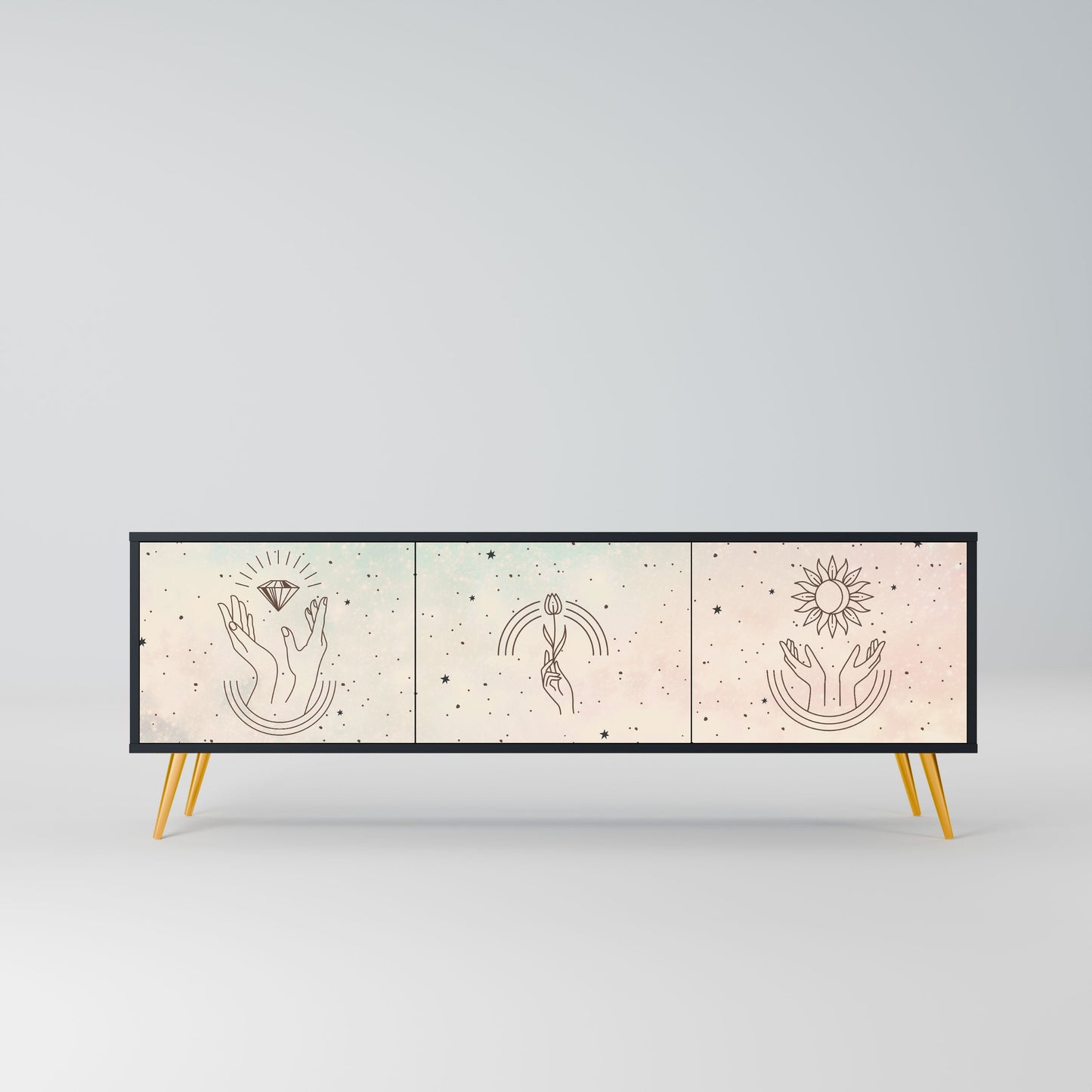 DELICATE BEAUTY 3-Door TV Stand in Black Finish