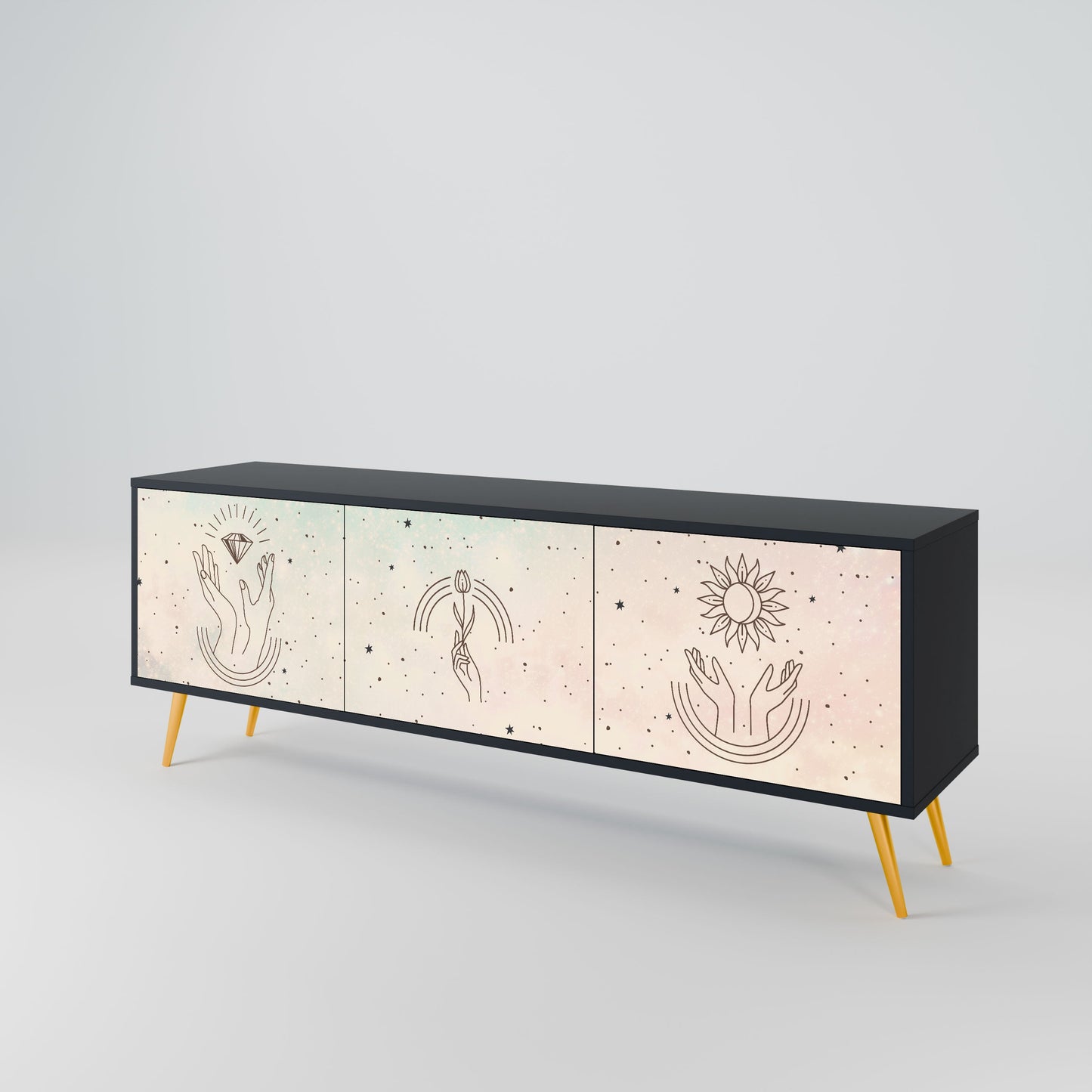 DELICATE BEAUTY 3-Door TV Stand in Black Finish