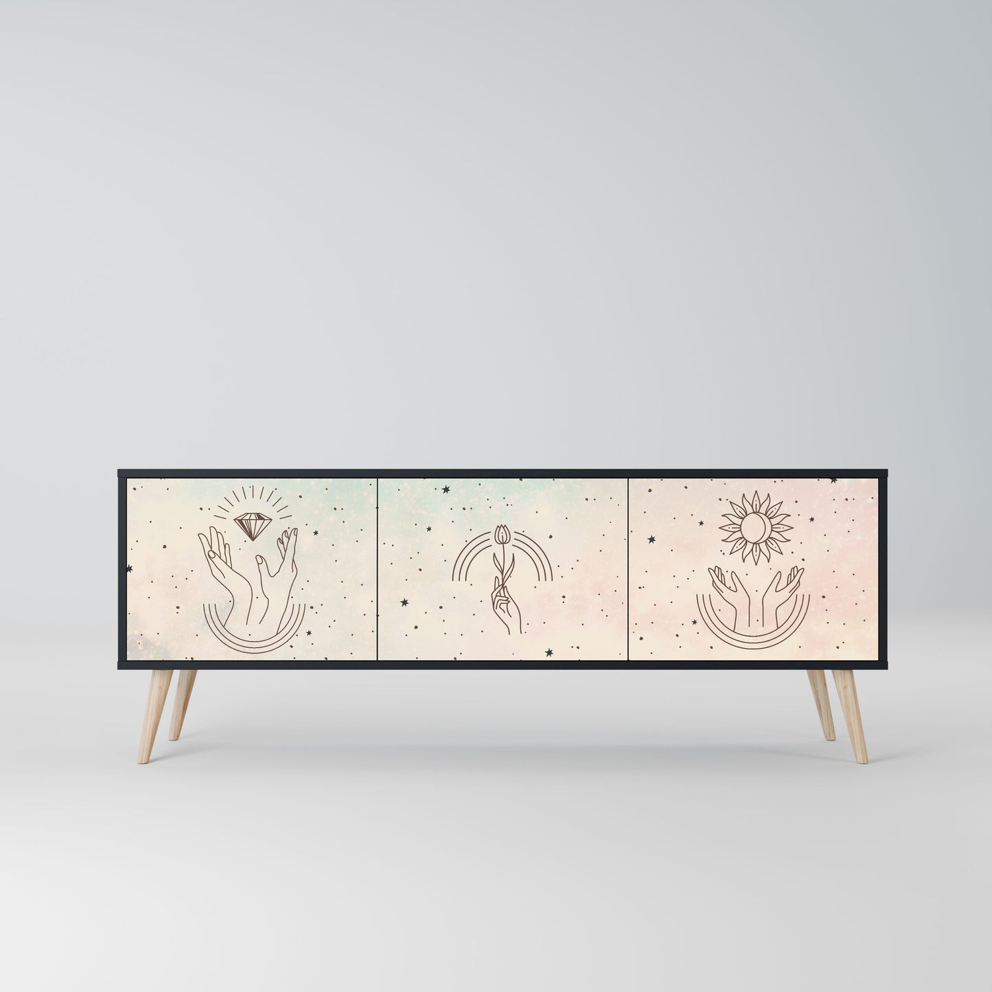 DELICATE BEAUTY 3-Door TV Stand in Black Finish