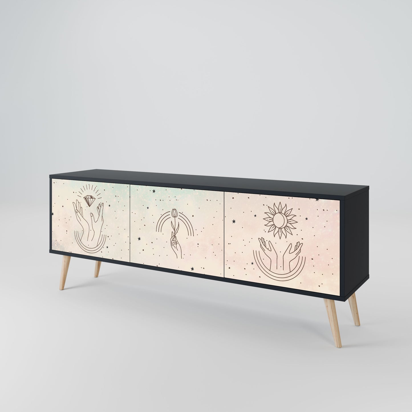 DELICATE BEAUTY 3-Door TV Stand in Black Finish