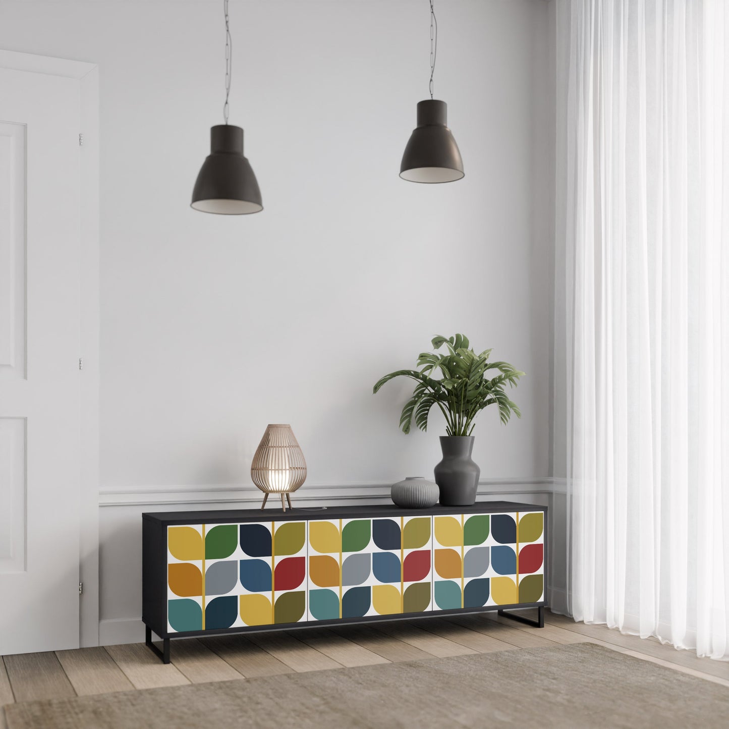 WEIGHTLESS HOURS 3-Door TV Stand in Black Finish