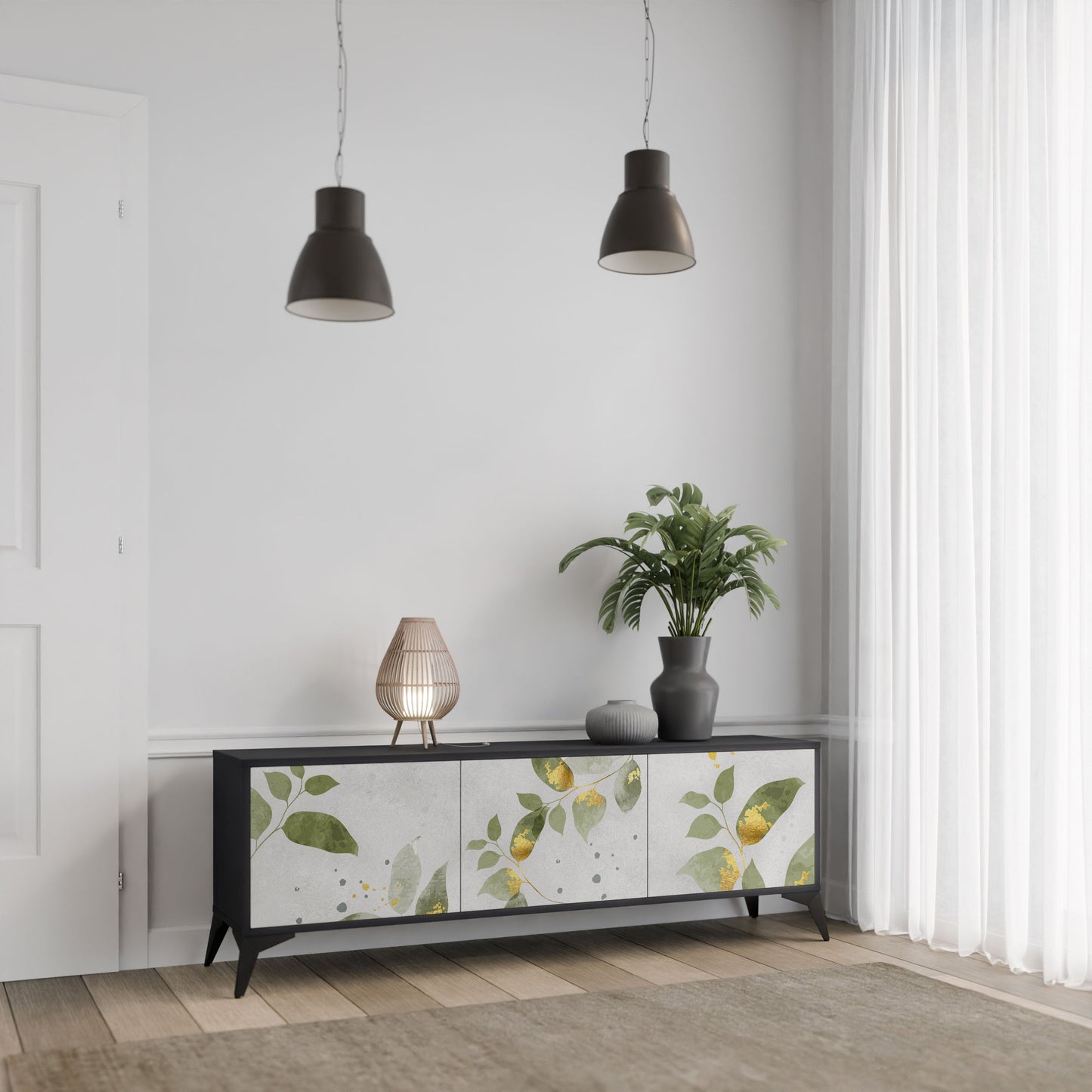 ELEGANT BOTANICS 3-Door TV Stand in Black Finish