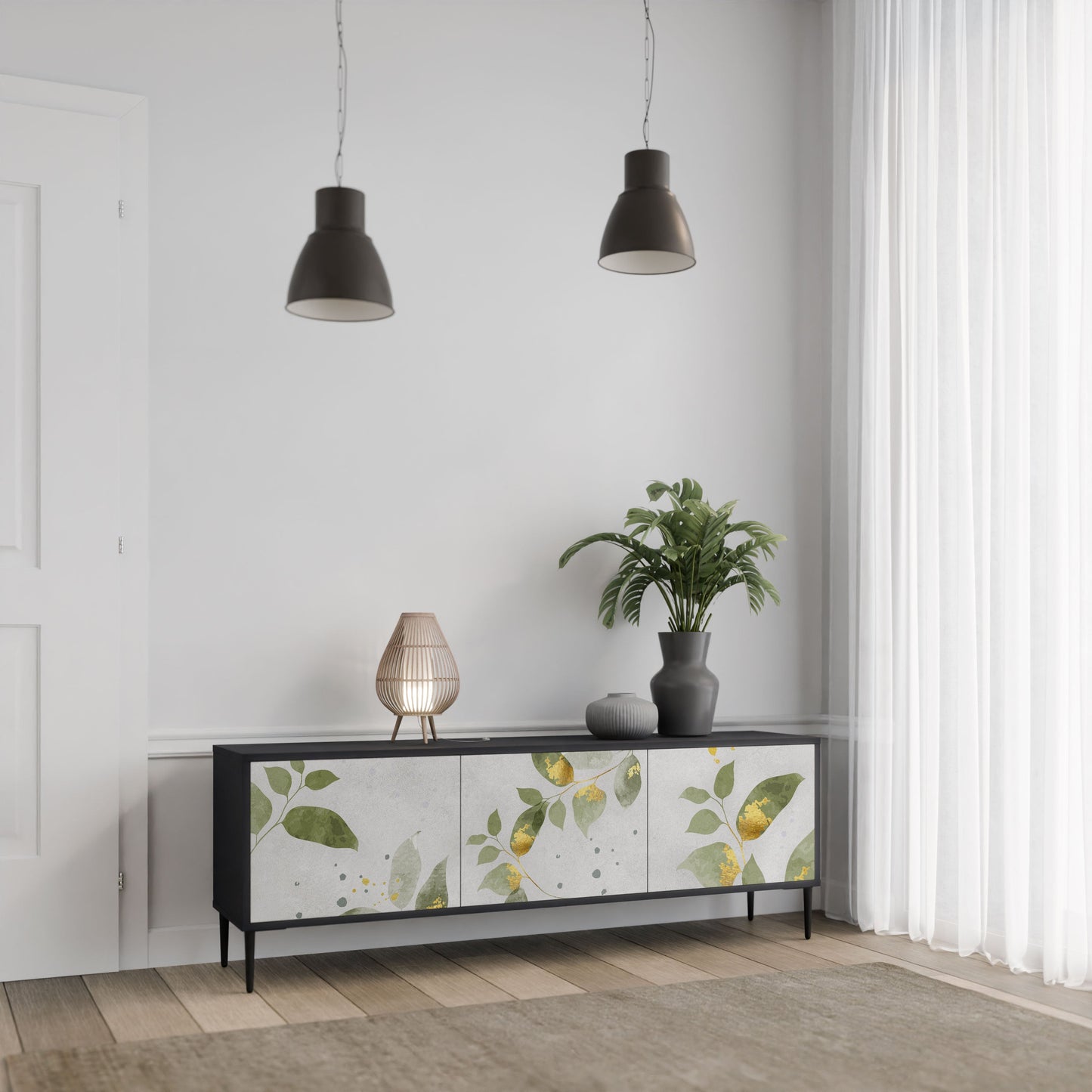 ELEGANT BOTANICS 3-Door TV Stand in Black Finish