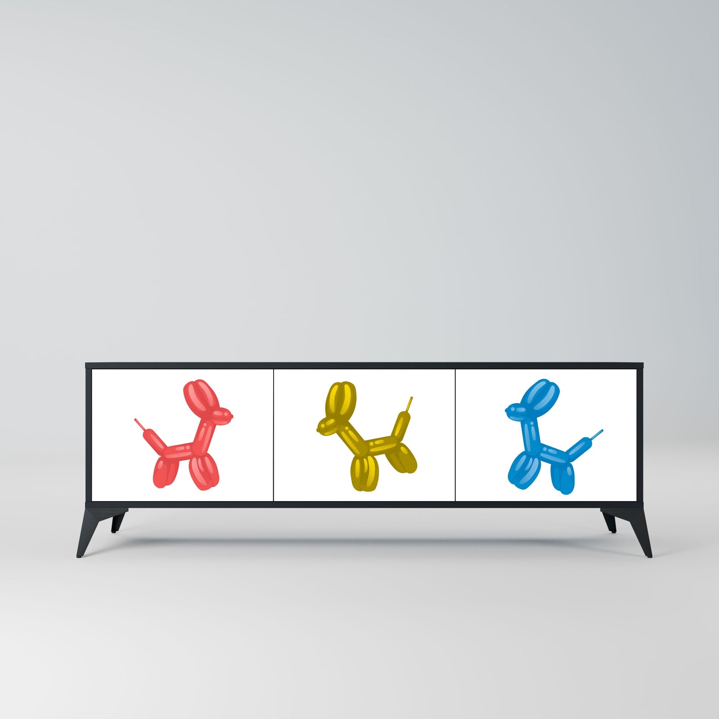 CHILDHOOD MEMORY 3-Door TV Stand in Black Finish