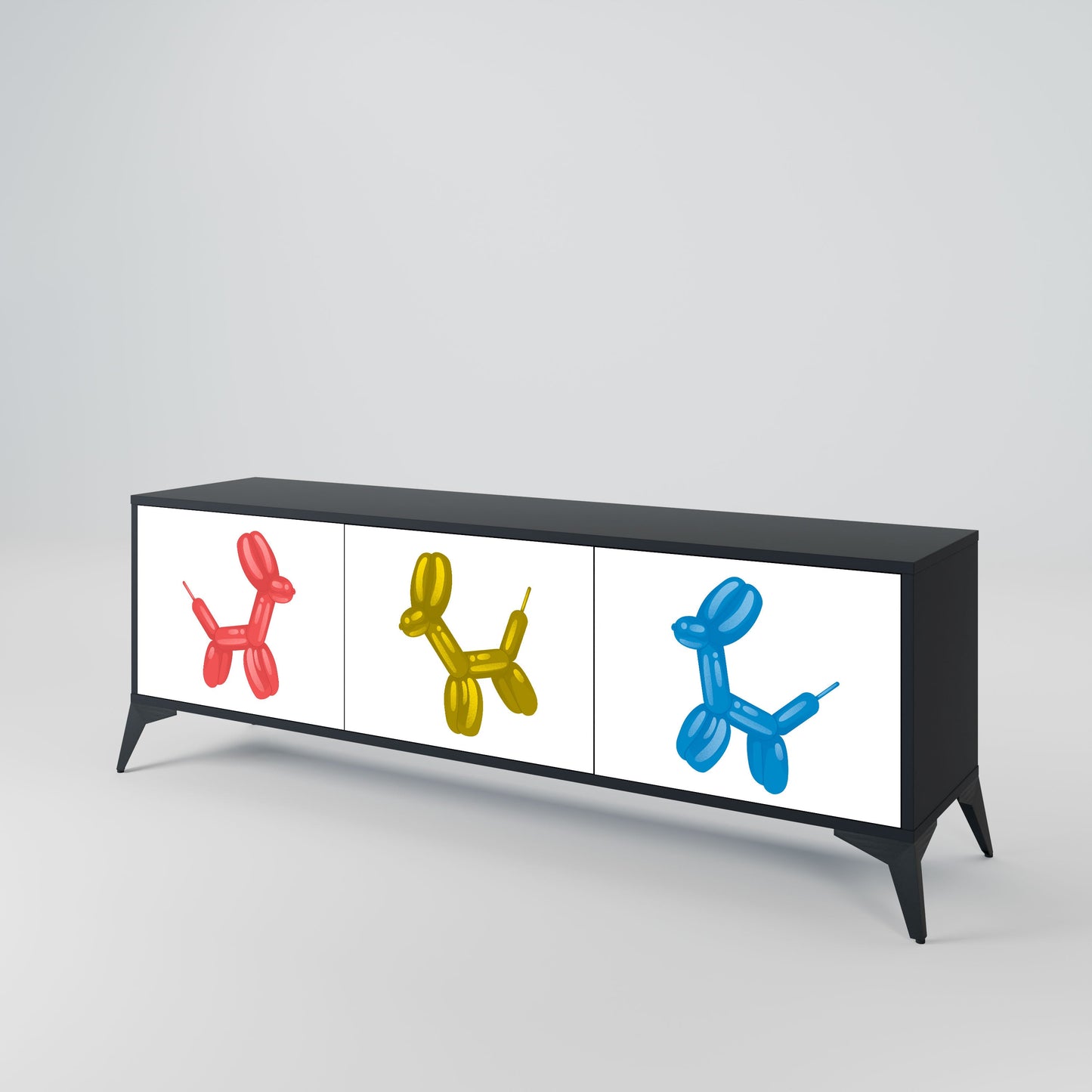 CHILDHOOD MEMORY 3-Door TV Stand in Black Finish