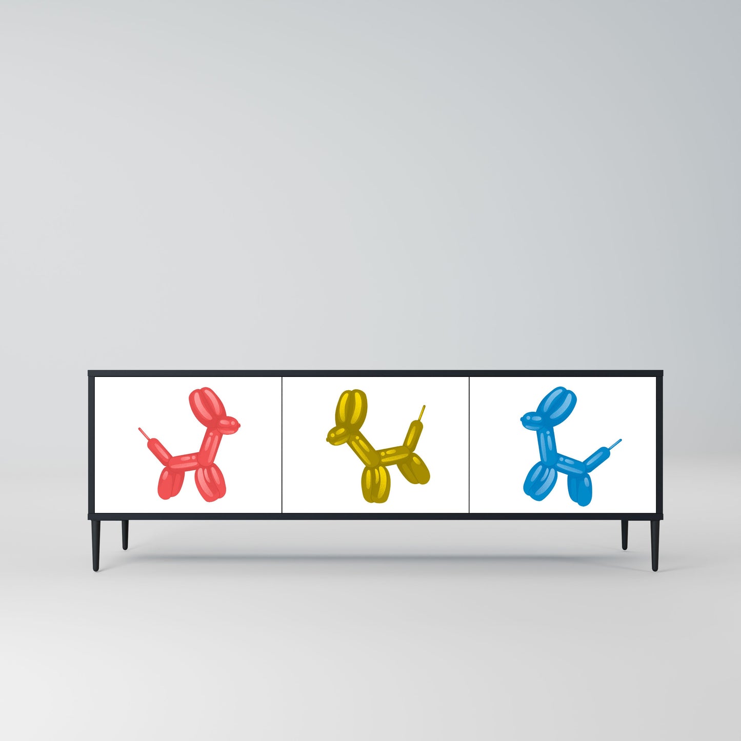 CHILDHOOD MEMORY 3-Door TV Stand in Black Finish