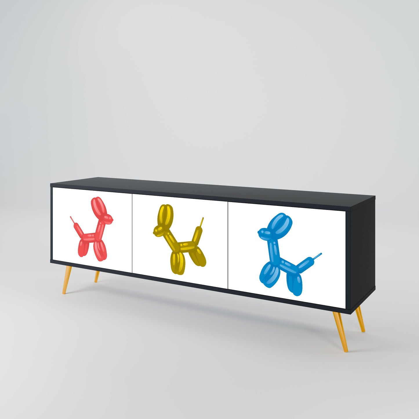 CHILDHOOD MEMORY 3-Door TV Stand in Black Finish