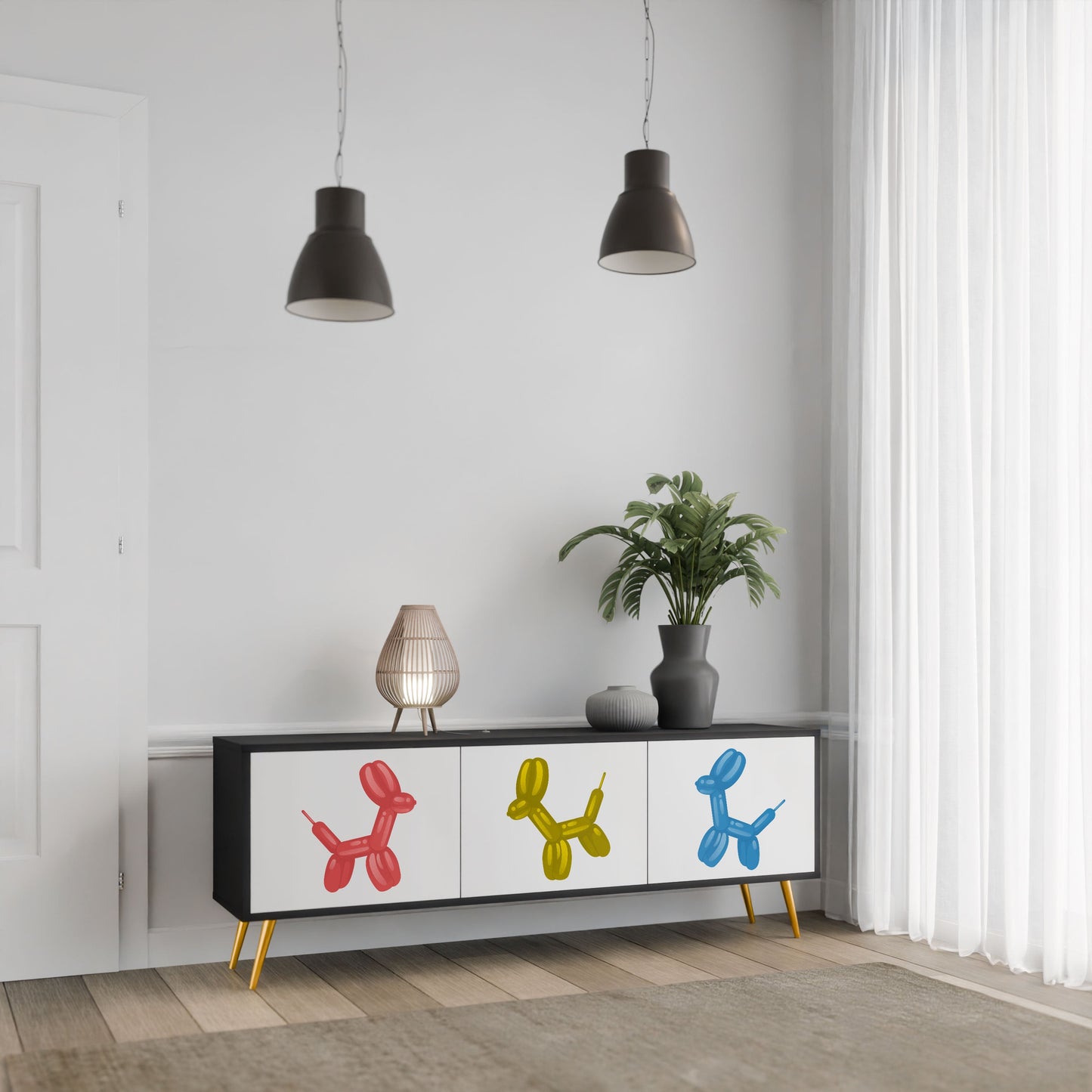 CHILDHOOD MEMORY 3-Door TV Stand in Black Finish