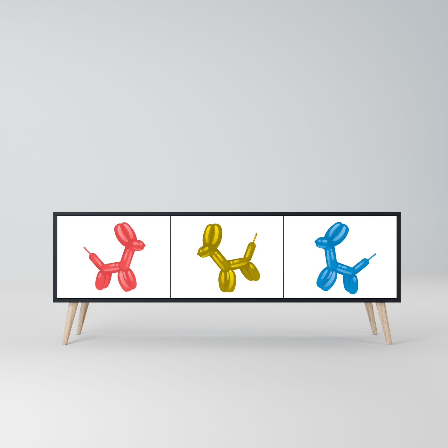 CHILDHOOD MEMORY 3-Door TV Stand in Black Finish
