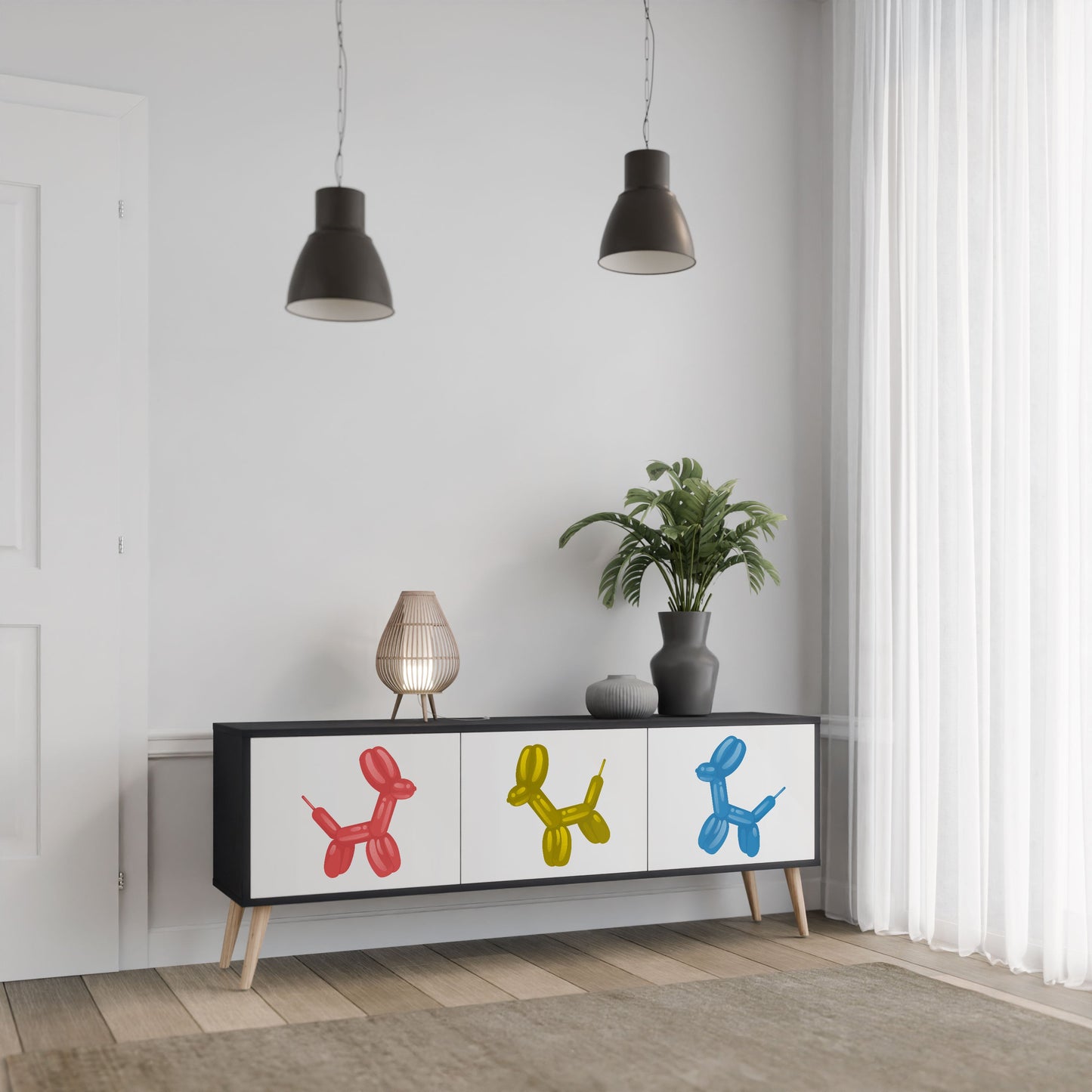 CHILDHOOD MEMORY 3-Door TV Stand in Black Finish