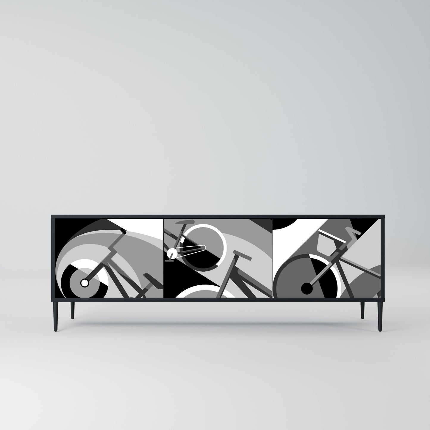 BIKE ENERGY 3-Door TV Stand in Black Finish